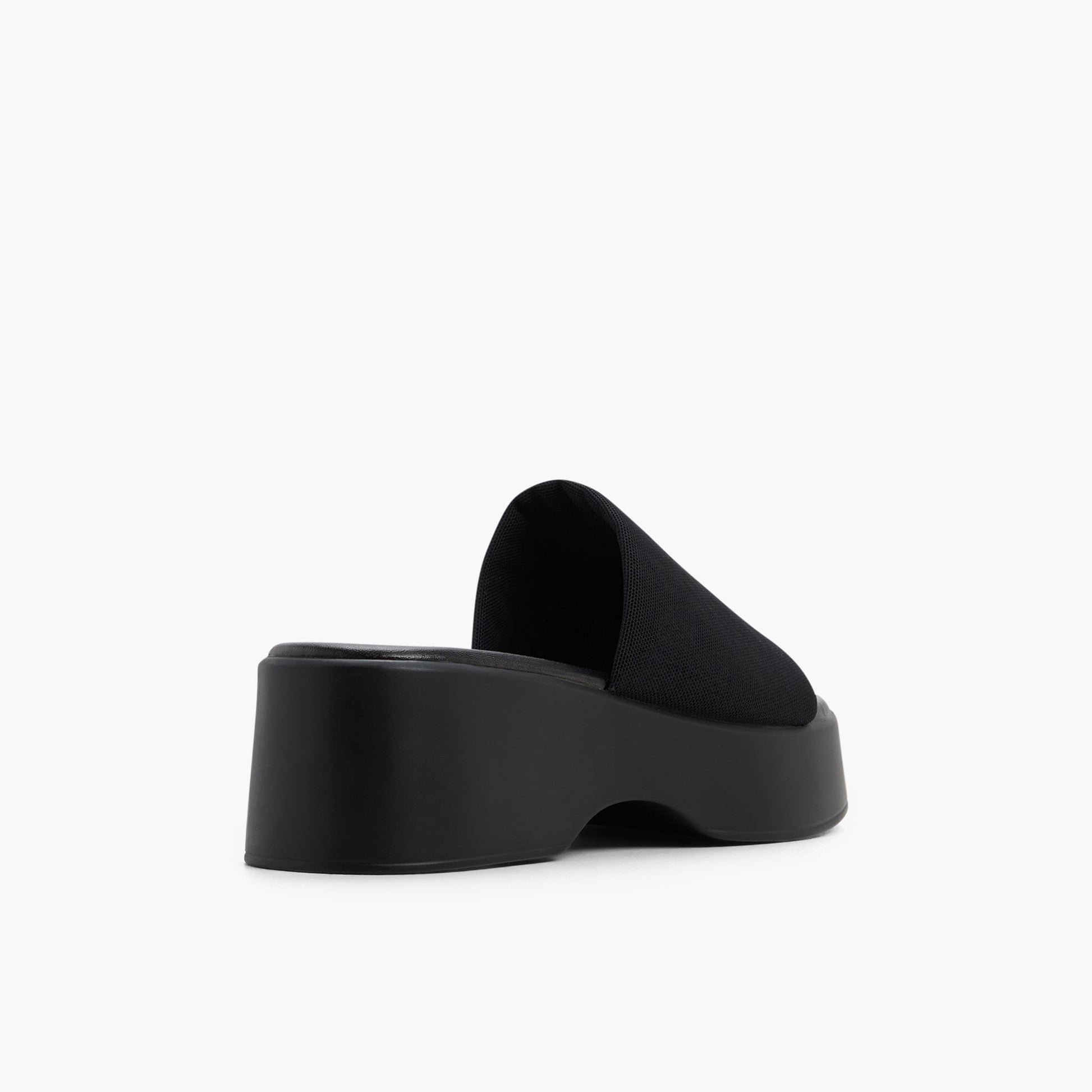 Three-quarter angle of Open black Noemii Wedge Mules's back side