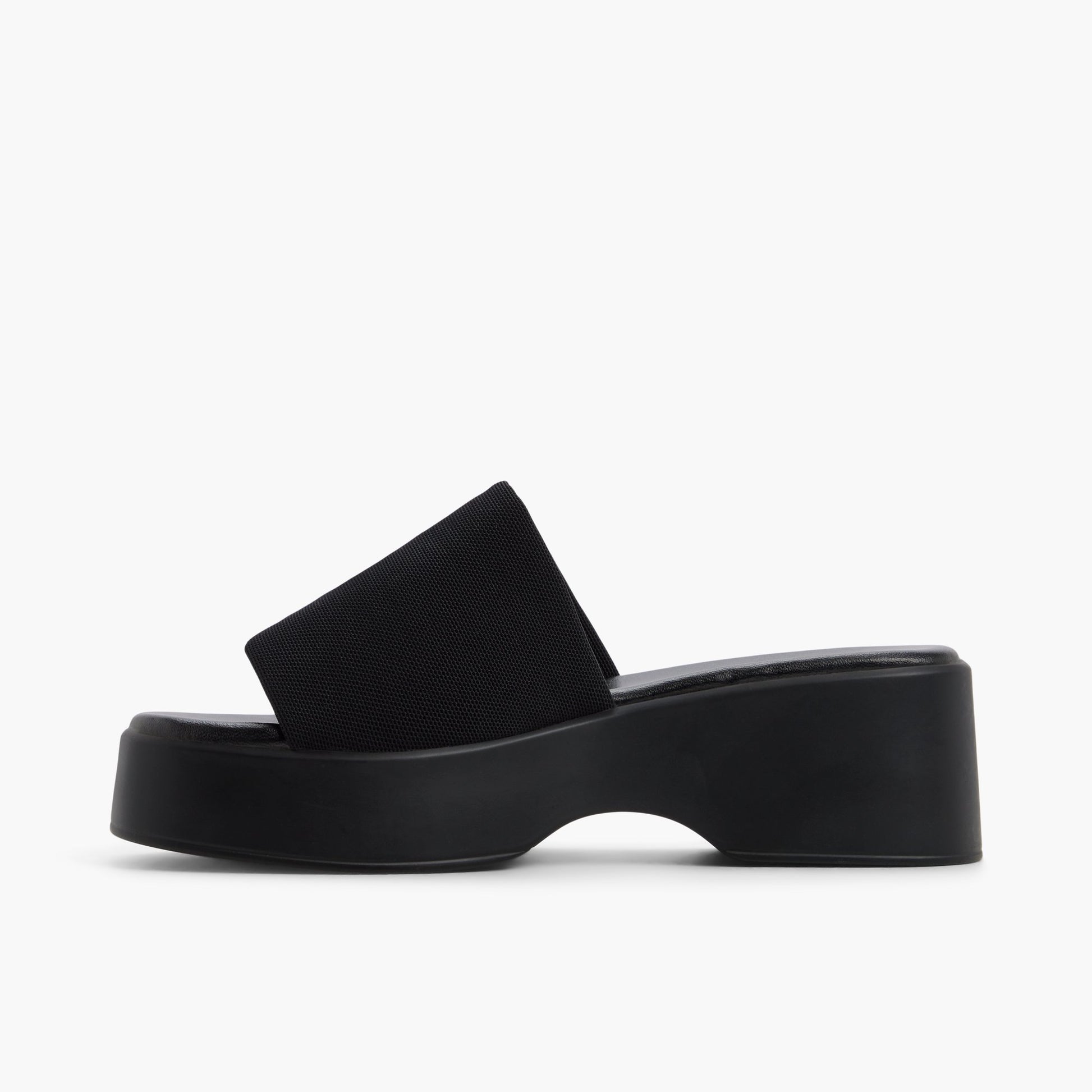 Side view of Open black Noemii Wedge Mules