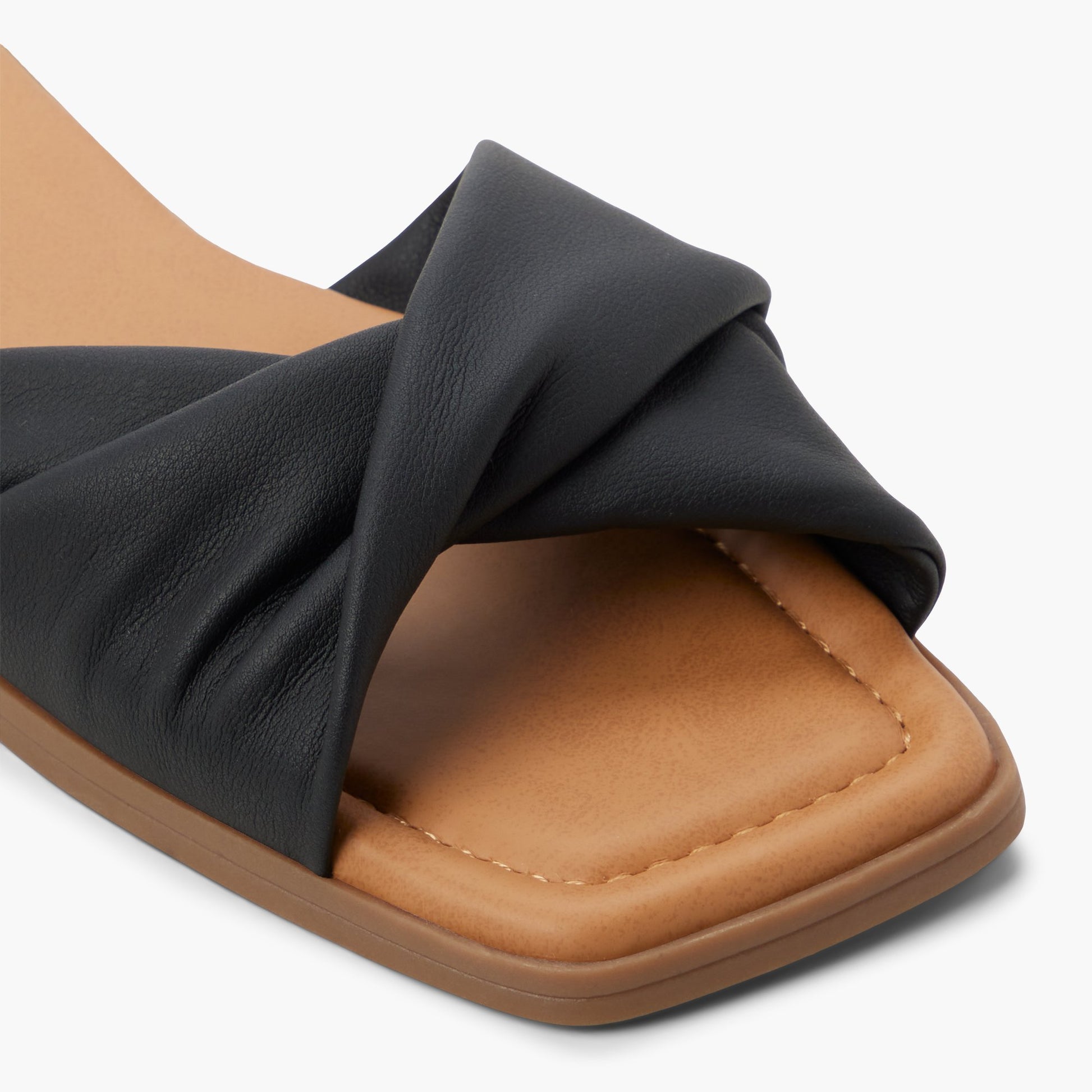 Close-up of the Black Melonie Slides