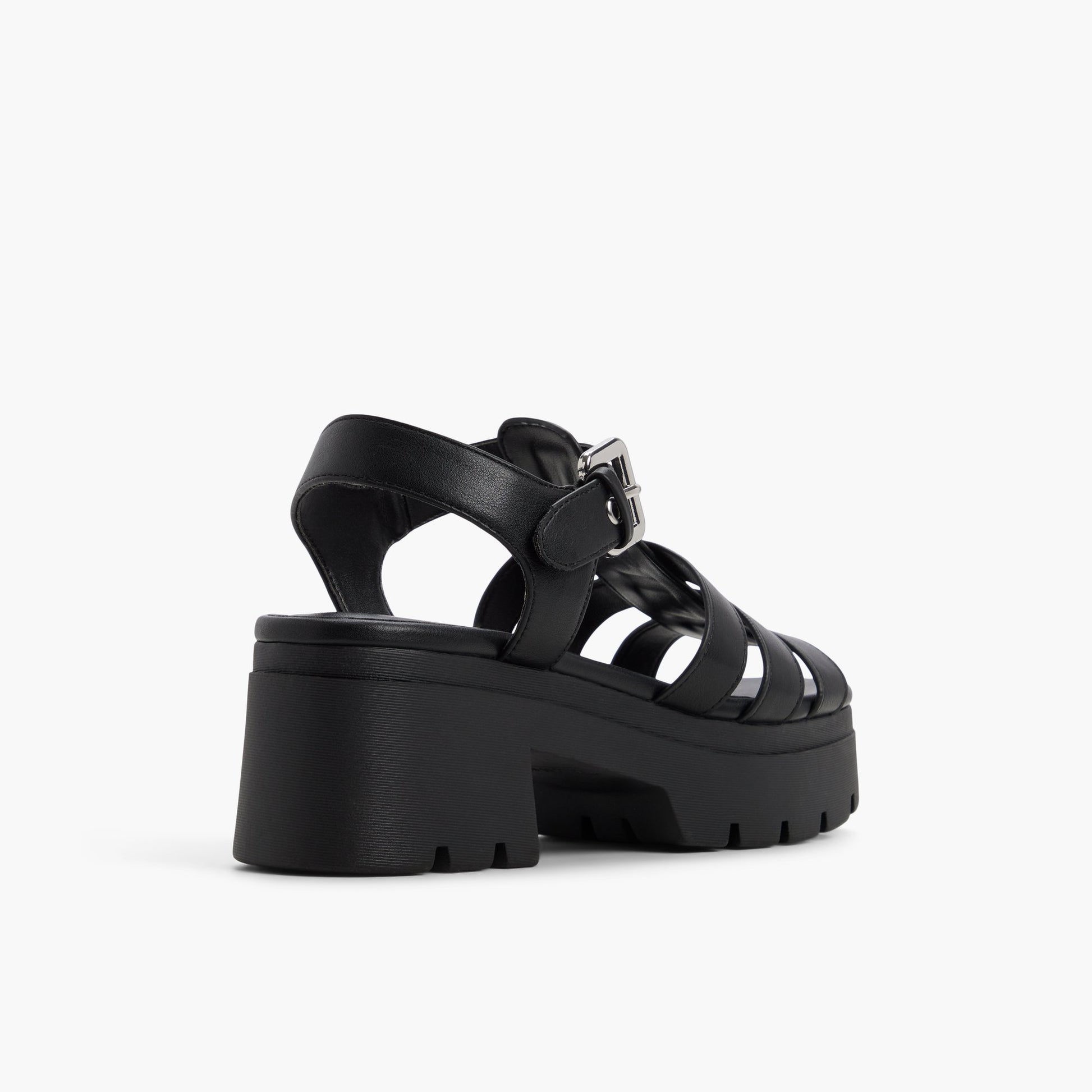 Three-quarter angle of Black Lunari Platform Fisherman Sandals's back side