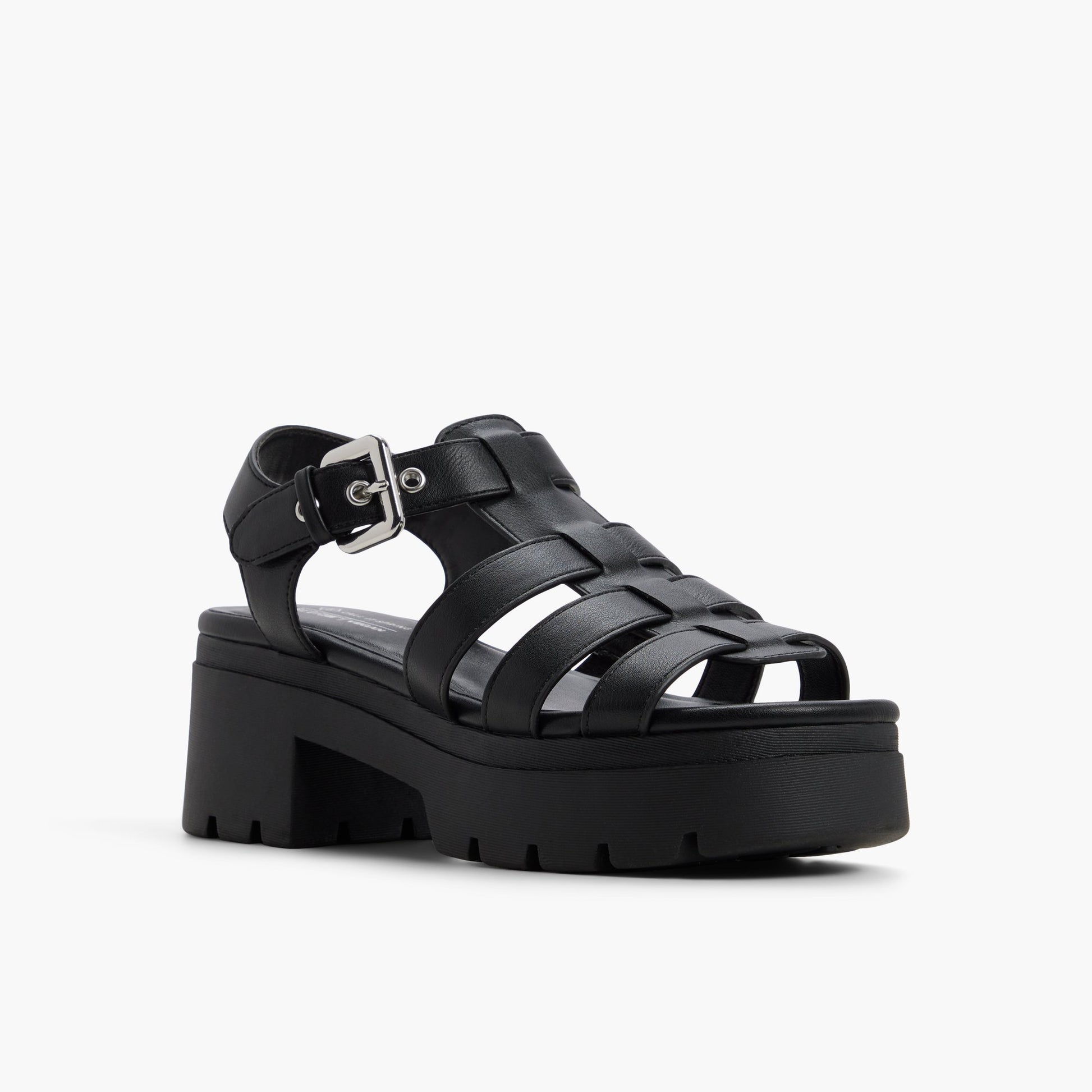 Three-quarter angle of Black Lunari Platform Fisherman Sandals's front side