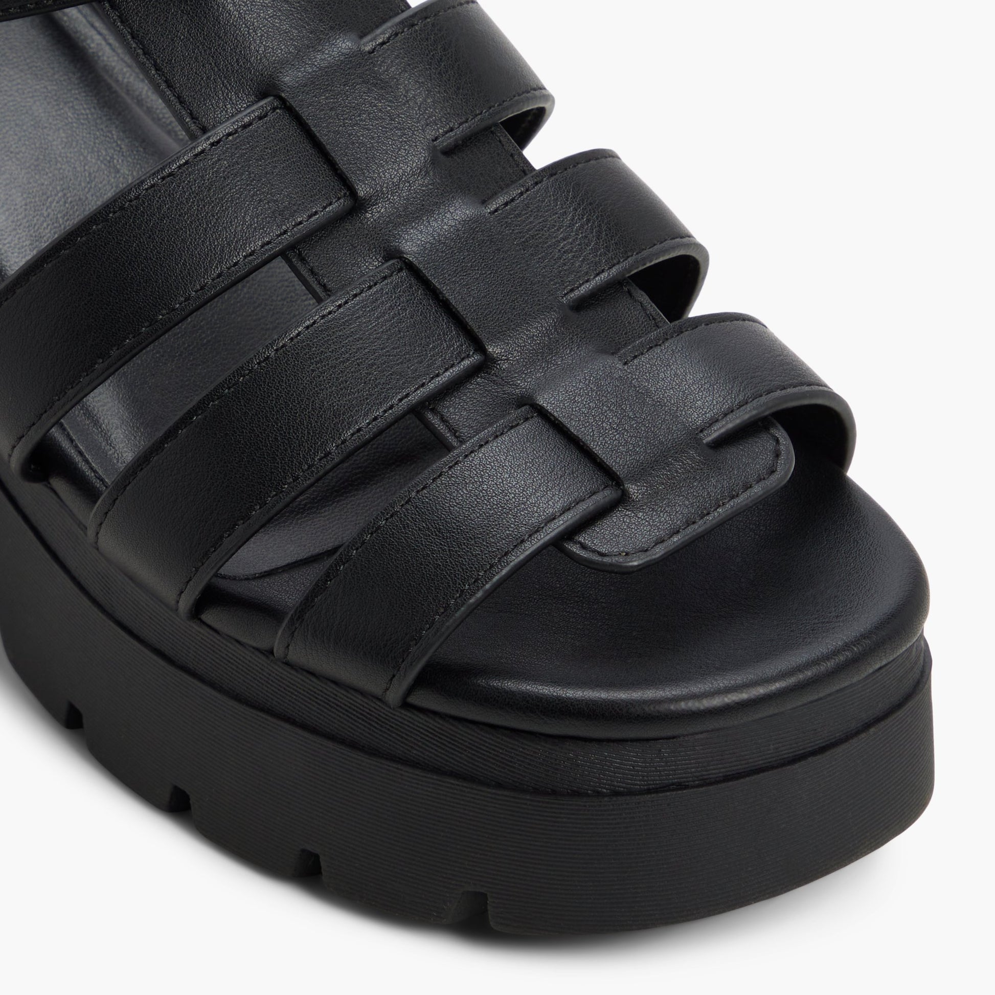 Close-up of the Black Lunari Platform Fisherman Sandals