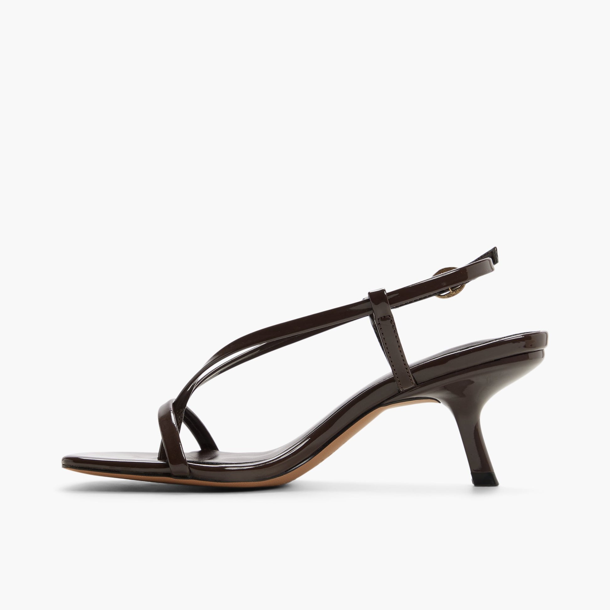 Test FR:Side view of Marron Foncé Lexiii Sandales tongs à talon chaton