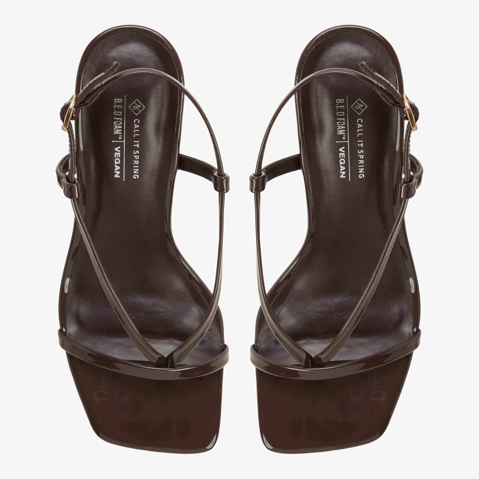 Test FR:Top-down view of the Marron Foncé Lexiii Sandales tongs à talon chaton