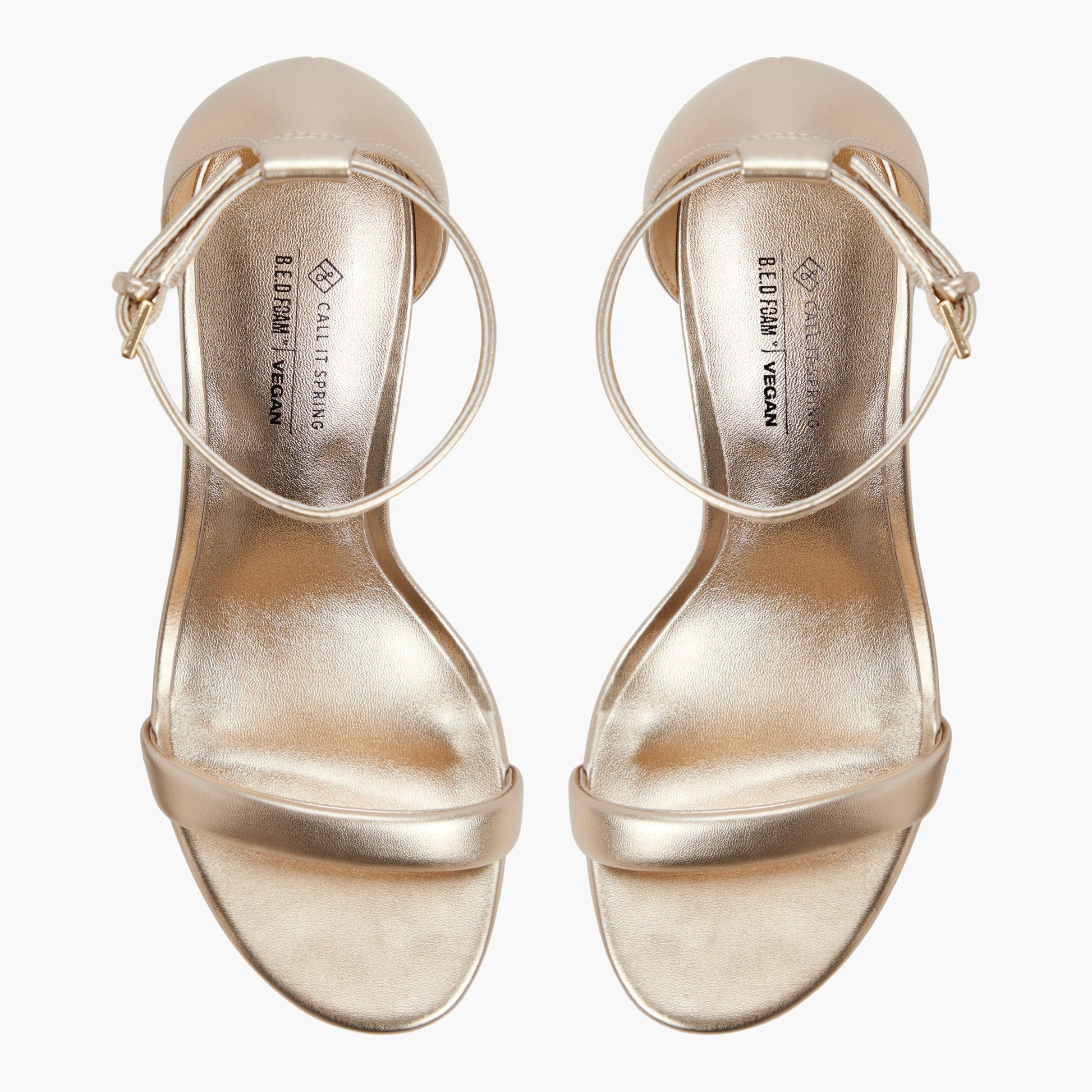 Top-down view of the Gold Elianaa Mid heel sandals