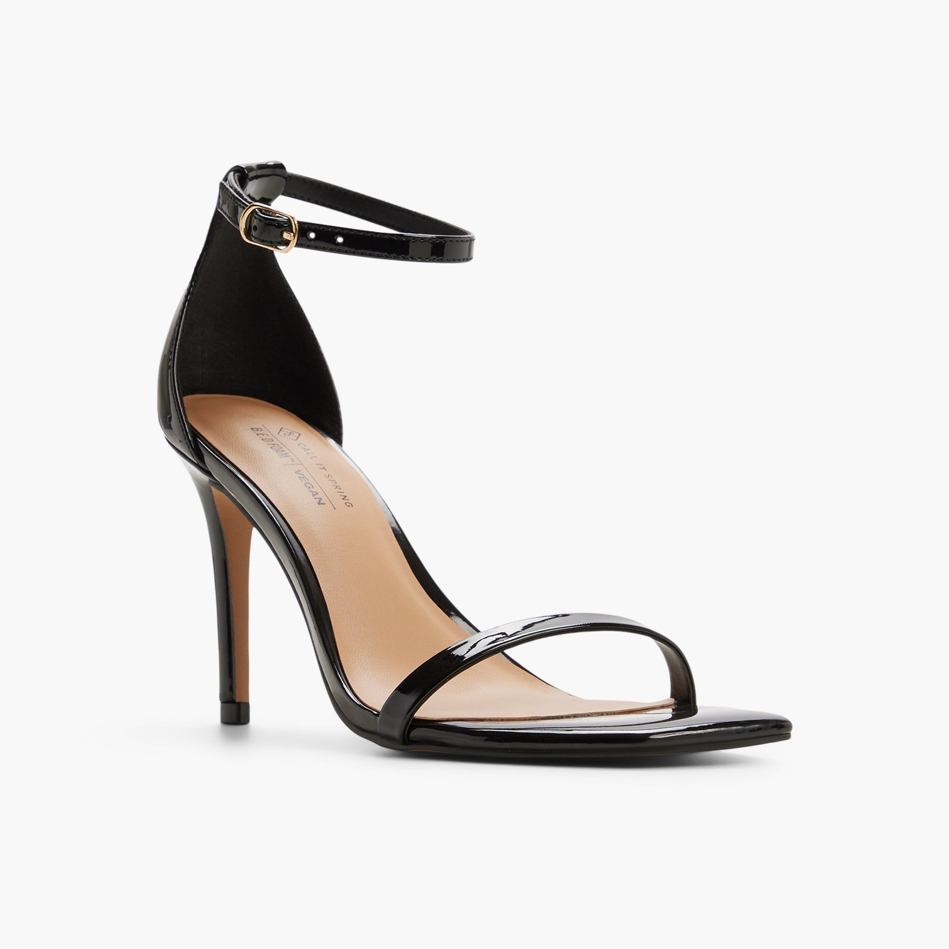 Three-quarter angle of Black Leyyla Heeled Sandals's front side