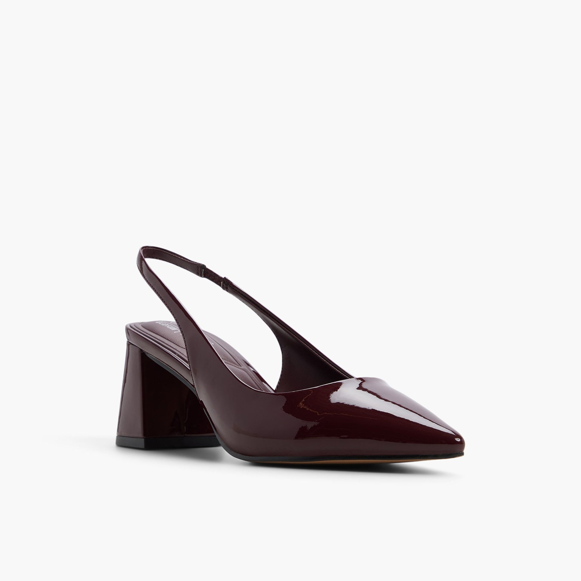 Three-quarter angle of Bordo Evelyynn Slingback Heels's front side