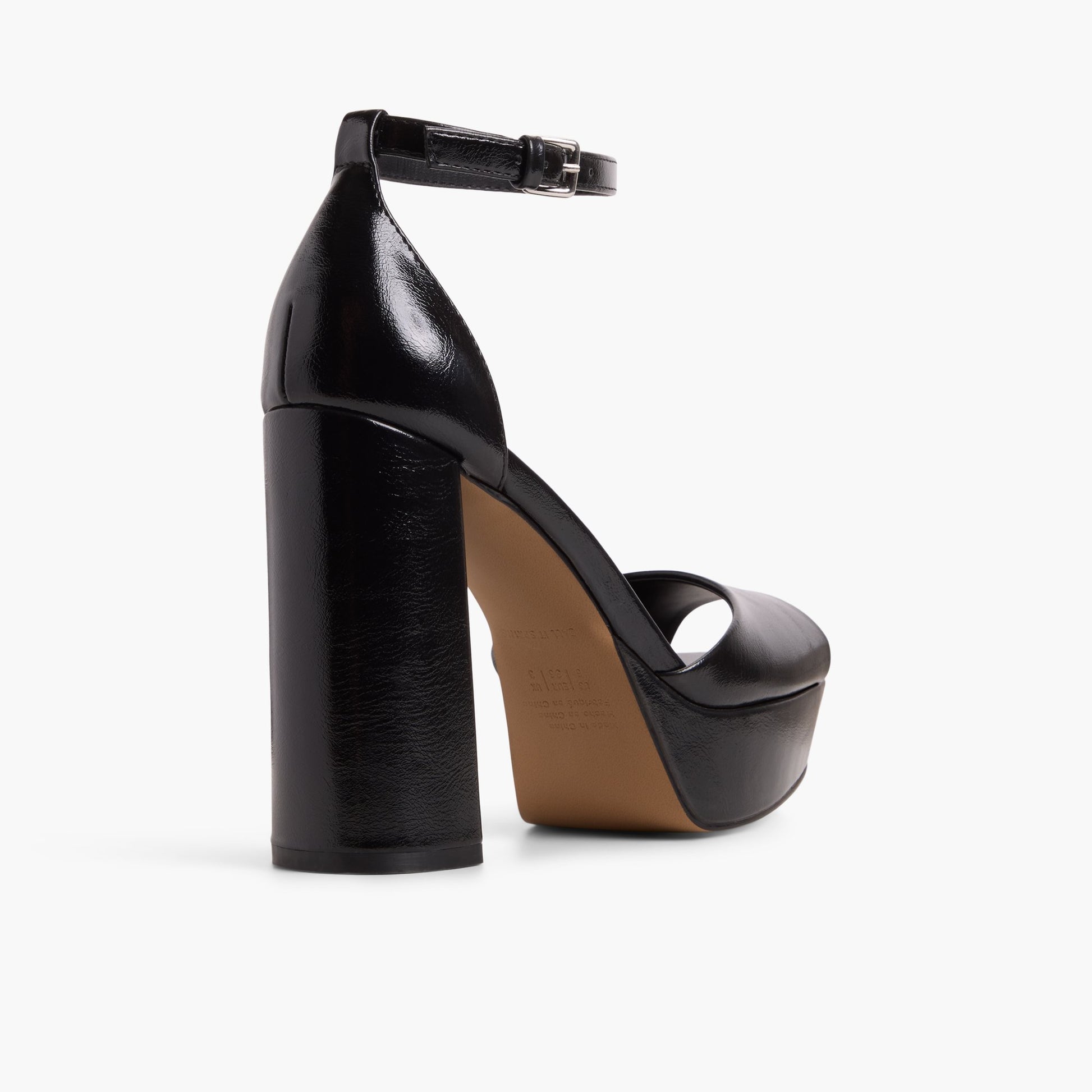 Three-quarter angle of Black Domminique Peep-Toe Platform Sandals's back side