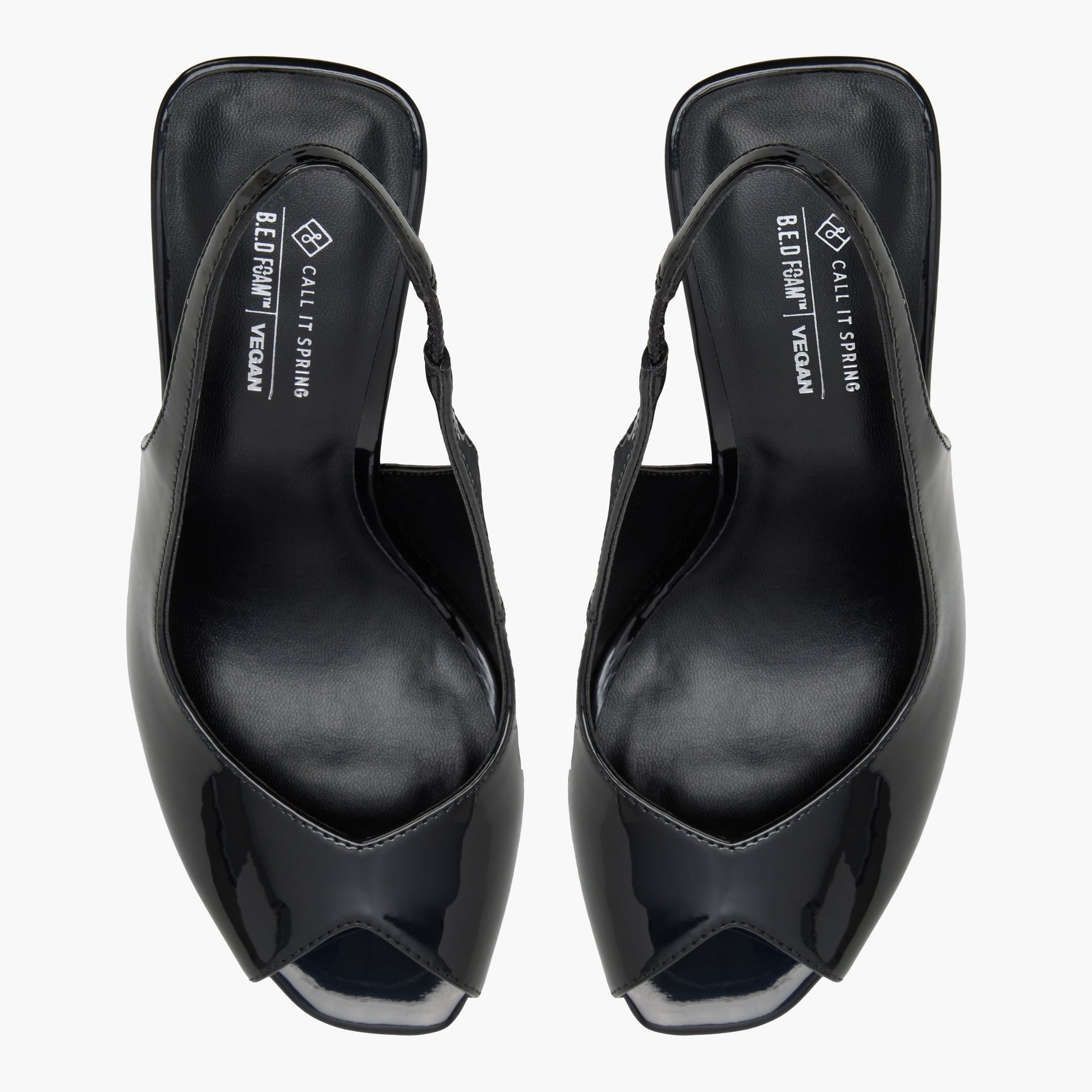 Top-down view of the Black Milenaa Peep-Toe Slingback Pumps