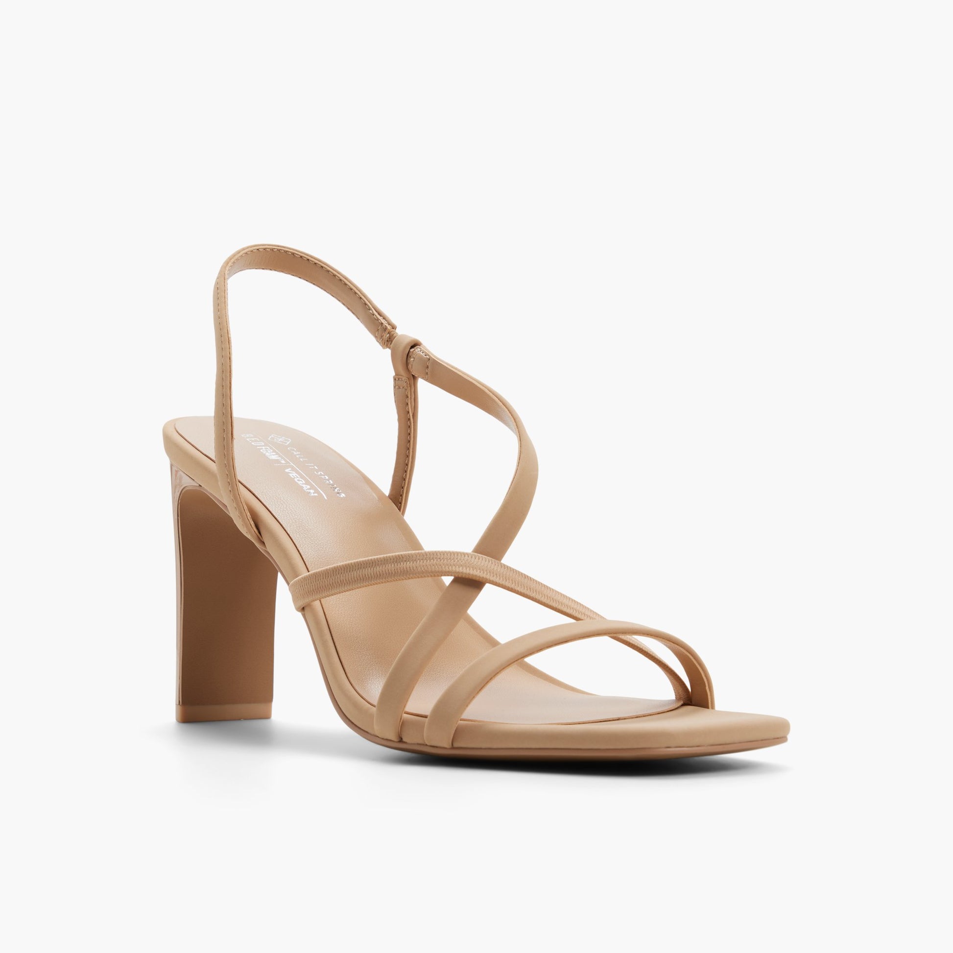 Three-quarter angle of Beige Jayaa Strappy Heeled Sandals's front side