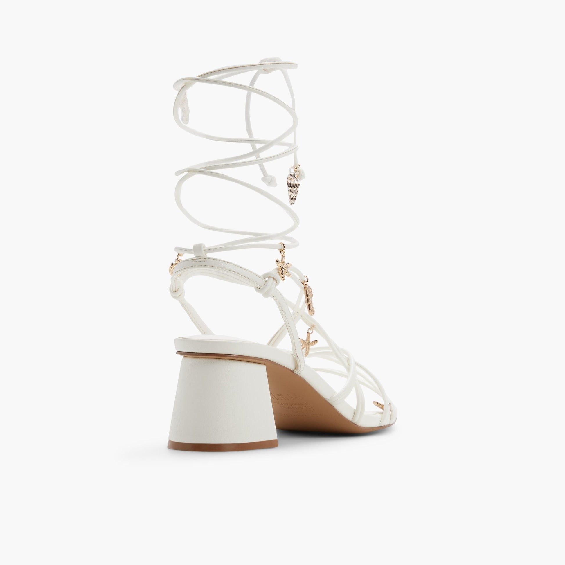 Three-quarter angle of White Nerissaa Lace-Up Block Heel Sandals's back side