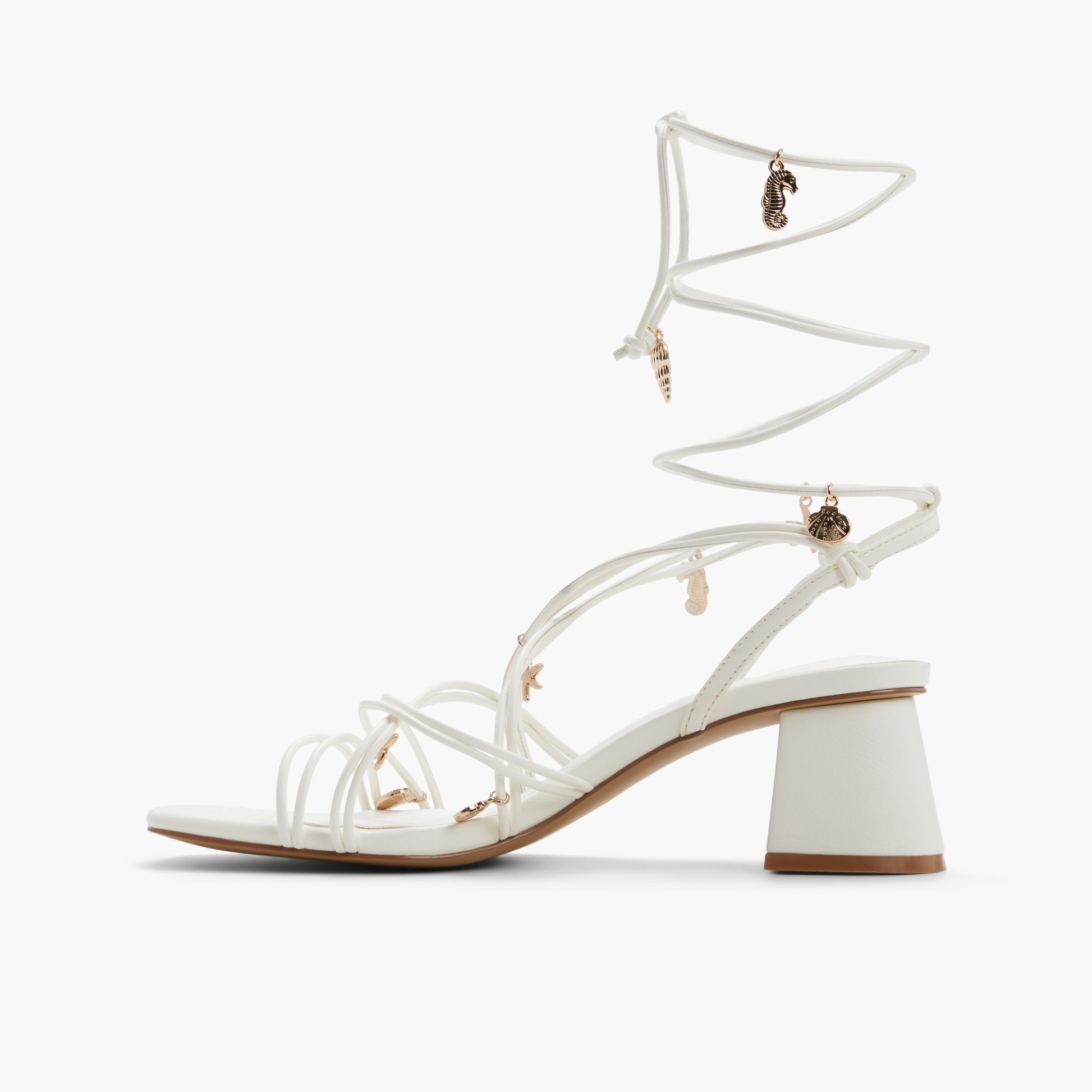 Side view of White Nerissaa Lace-Up Block Heel Sandals