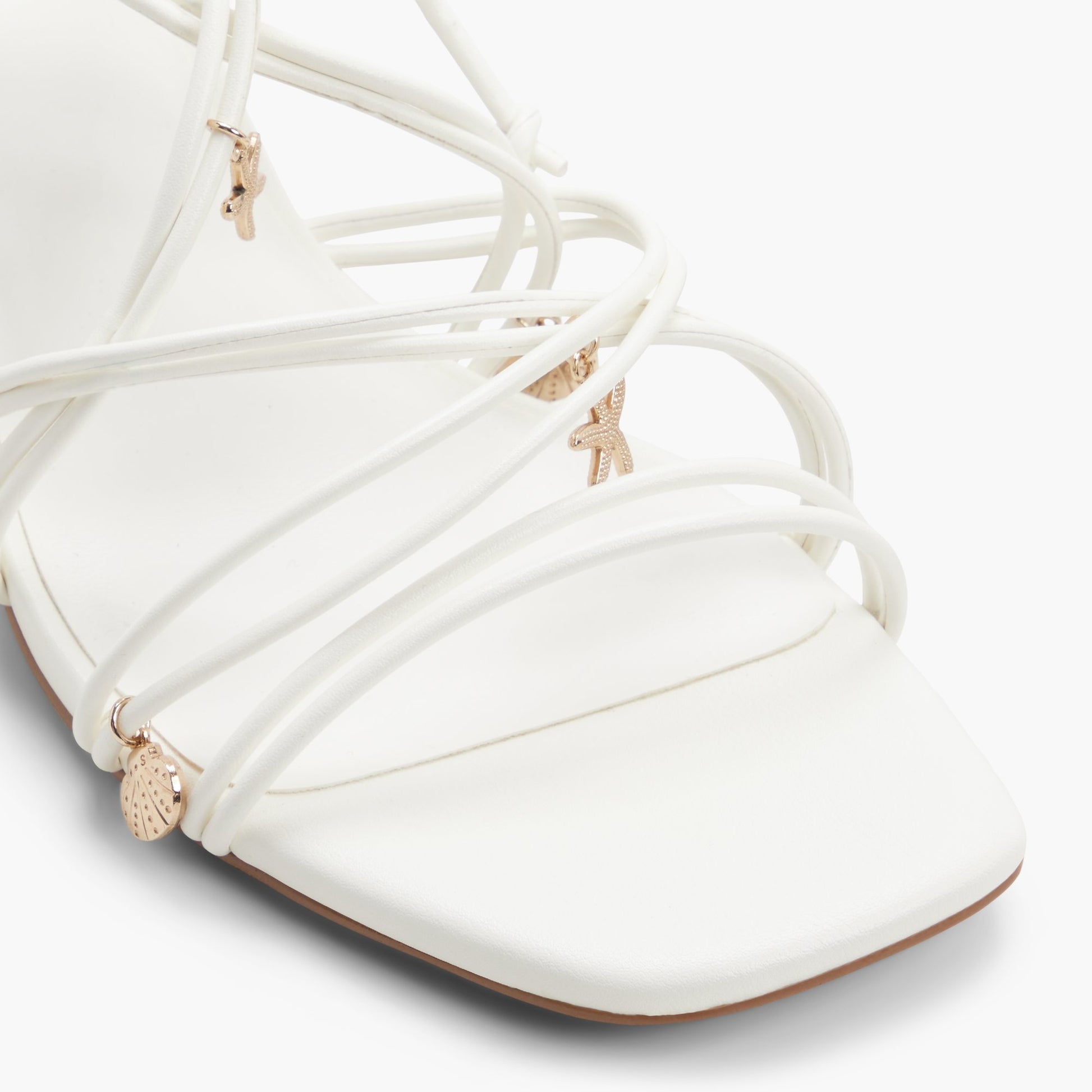 Close-up of the White Nerissaa Lace-Up Block Heel Sandals