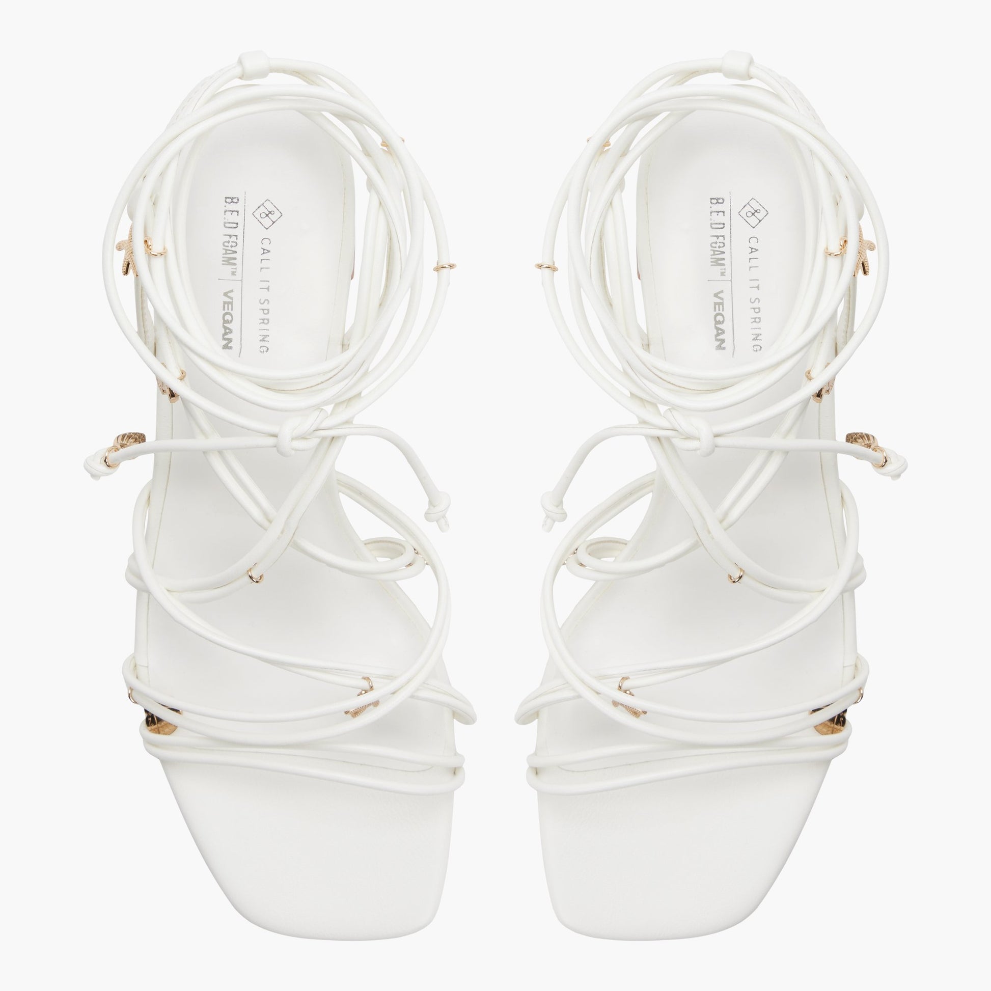 Top-down view of the White Nerissaa Lace-Up Block Heel Sandals