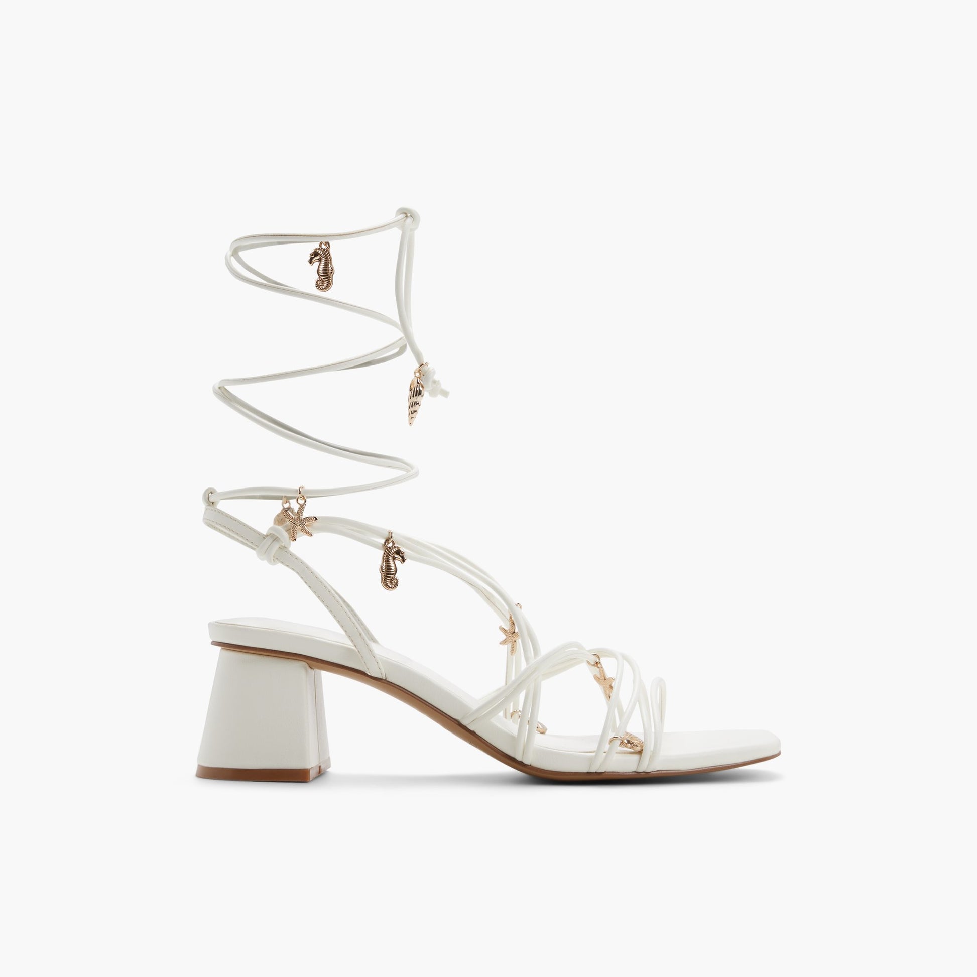 Main View of White Nerissaa Lace-Up Block Heel Sandals for Womens