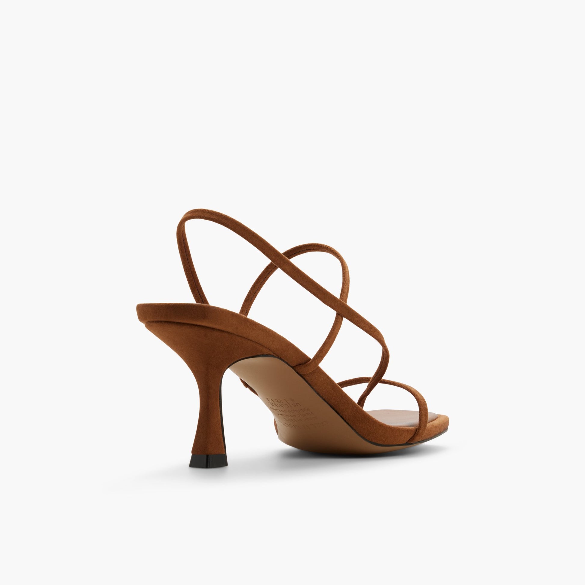 Three-quarter angle of Cognac Zorra Strappy Slingback Heel Sandals's back side