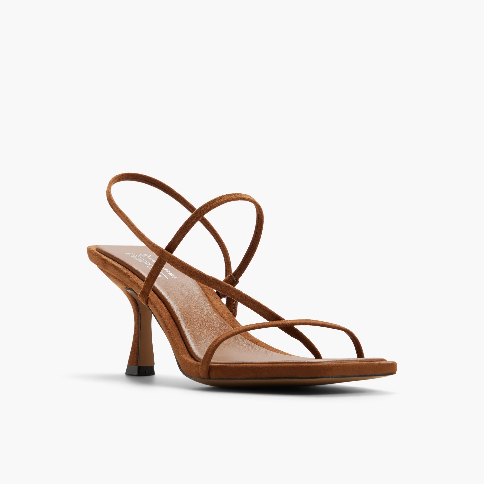 Three-quarter angle of Cognac Zorra Strappy Slingback Heel Sandals's front side
