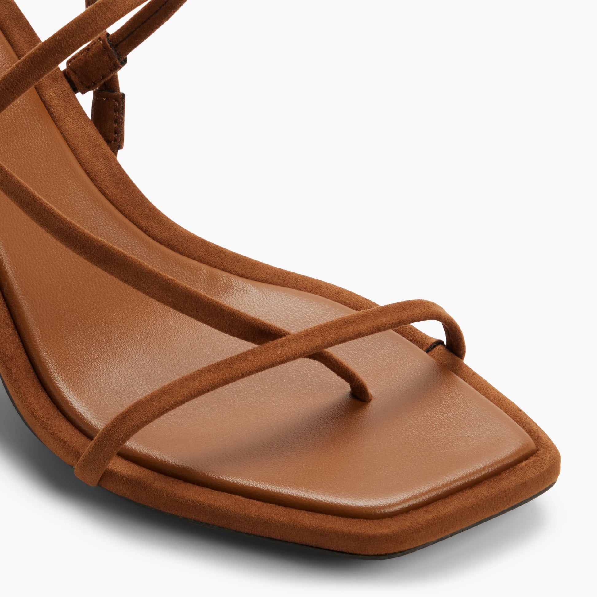 Close-up of the Cognac Zorra Strappy Slingback Heel Sandals