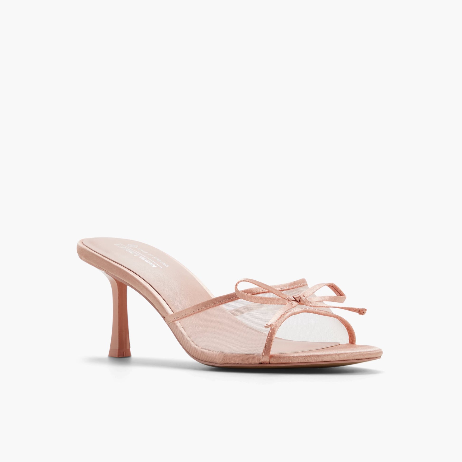 Three-quarter angle of Medium pink Bettiie Mid Heel Mule Sandals's front side