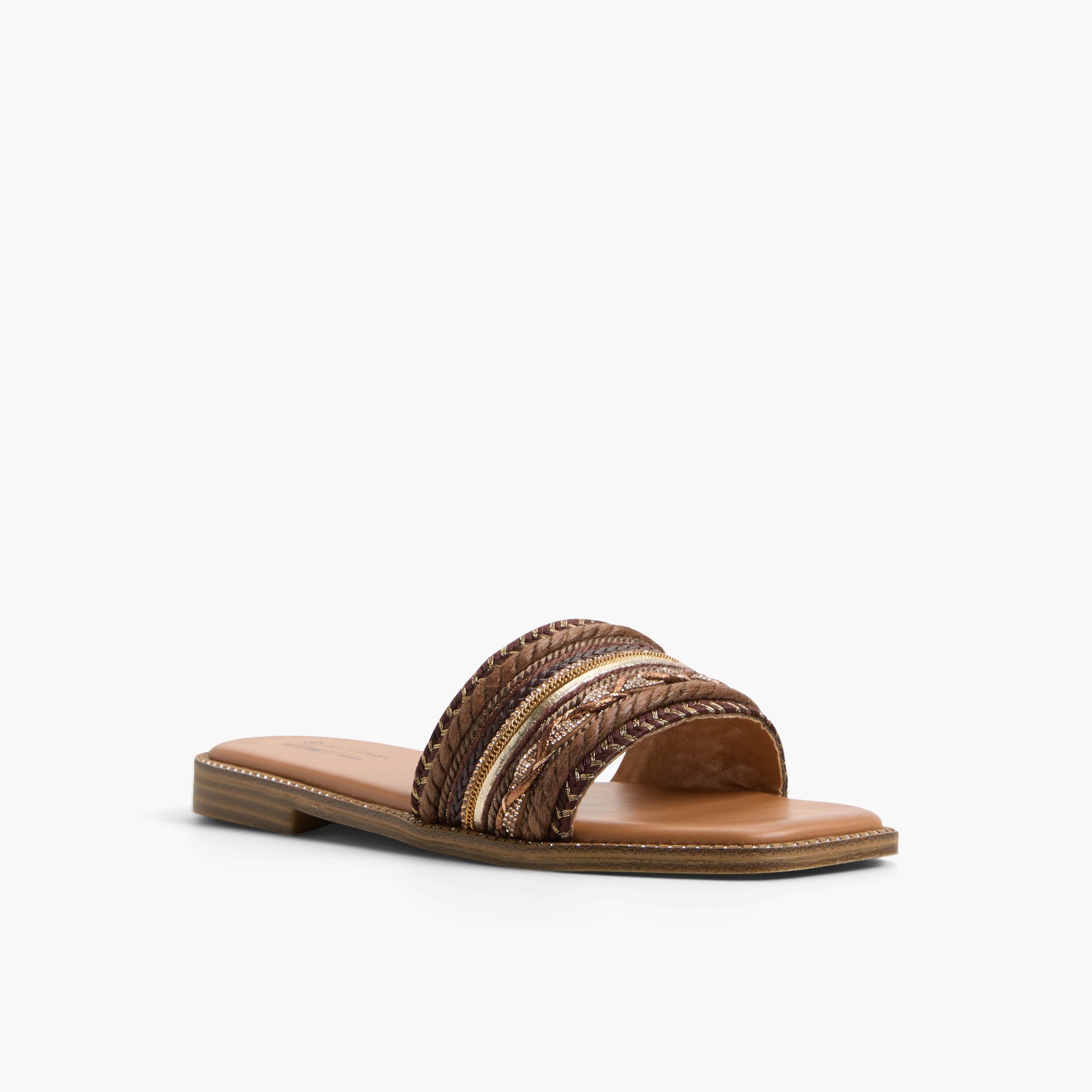 Three-quarter angle of Brown Indiya Slides's front side