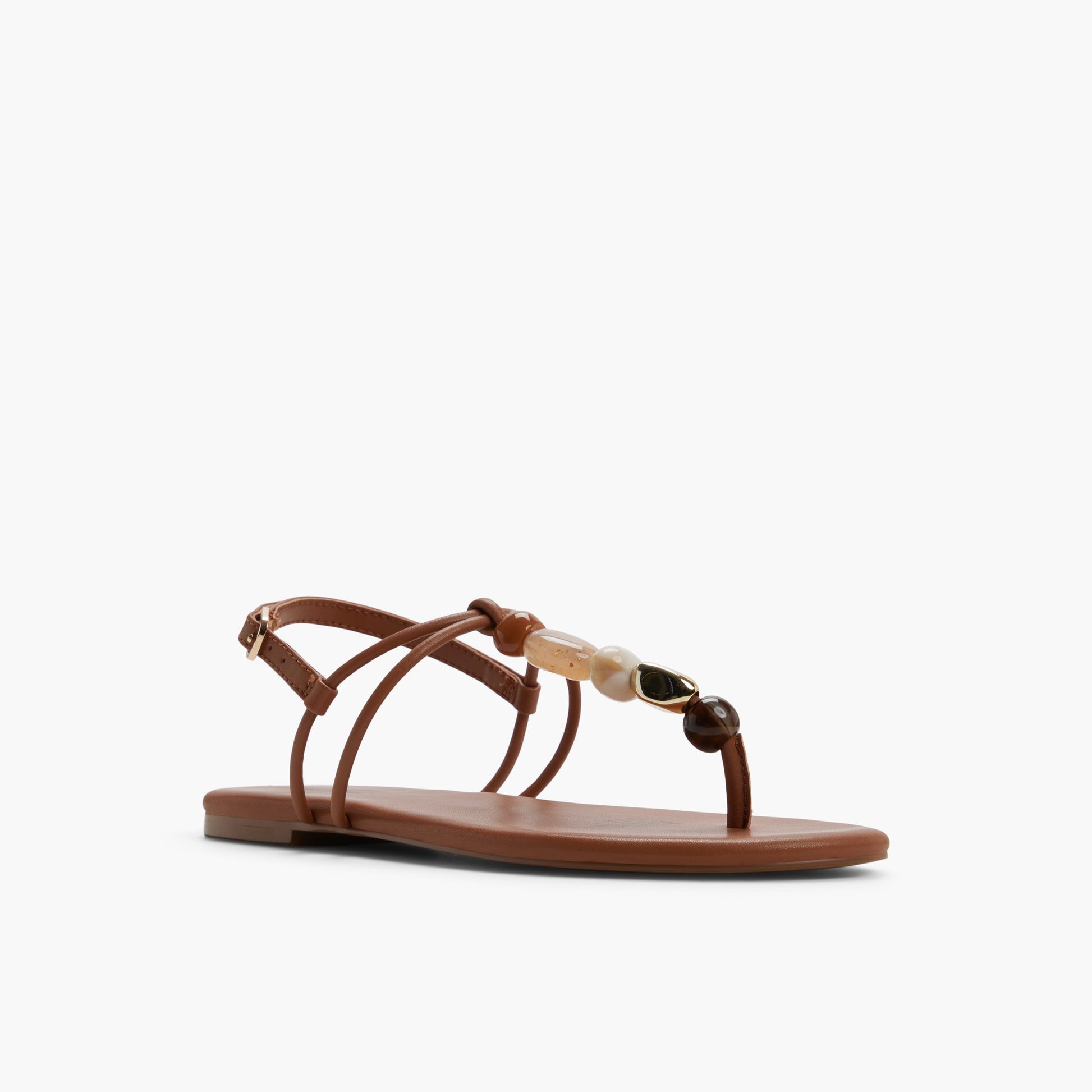 Three-quarter angle of Cognac Topaaz T-Bar Thong Sandals's front side