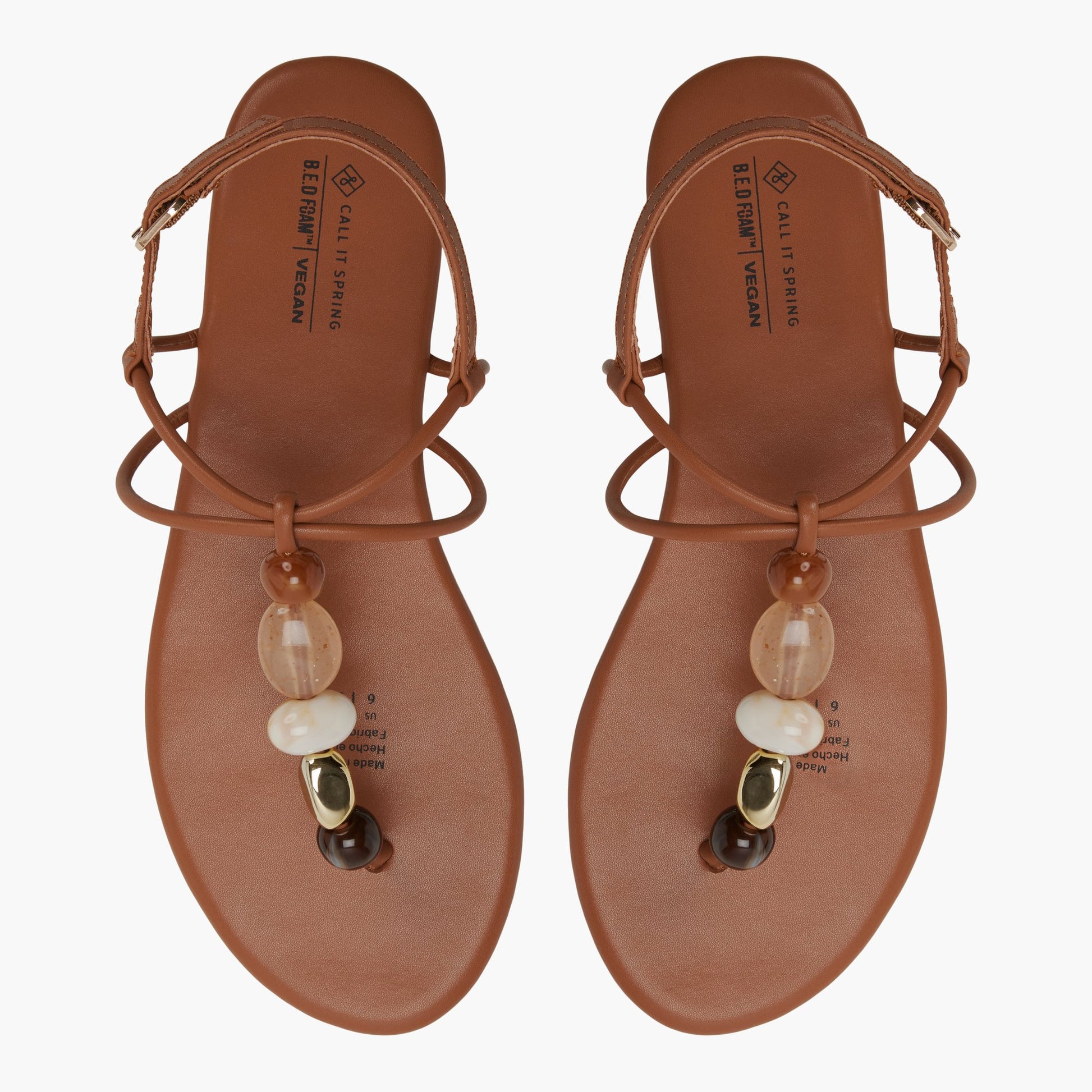 Top-down view of the Cognac Topaaz T-Bar Thong Sandals