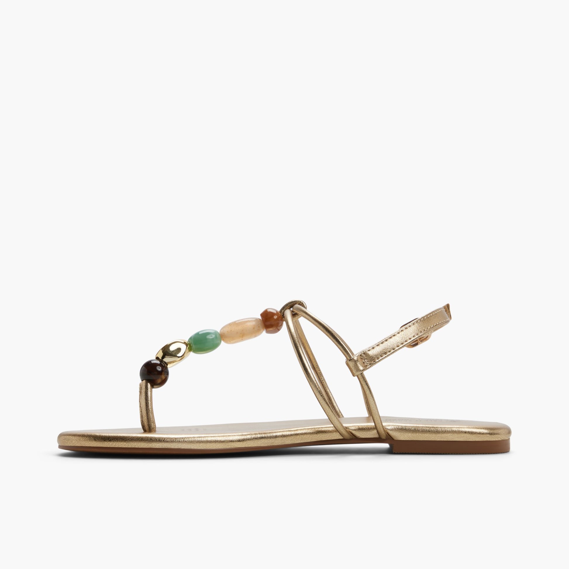 Side view of Gold Topaaz T-Bar Thong Sandals