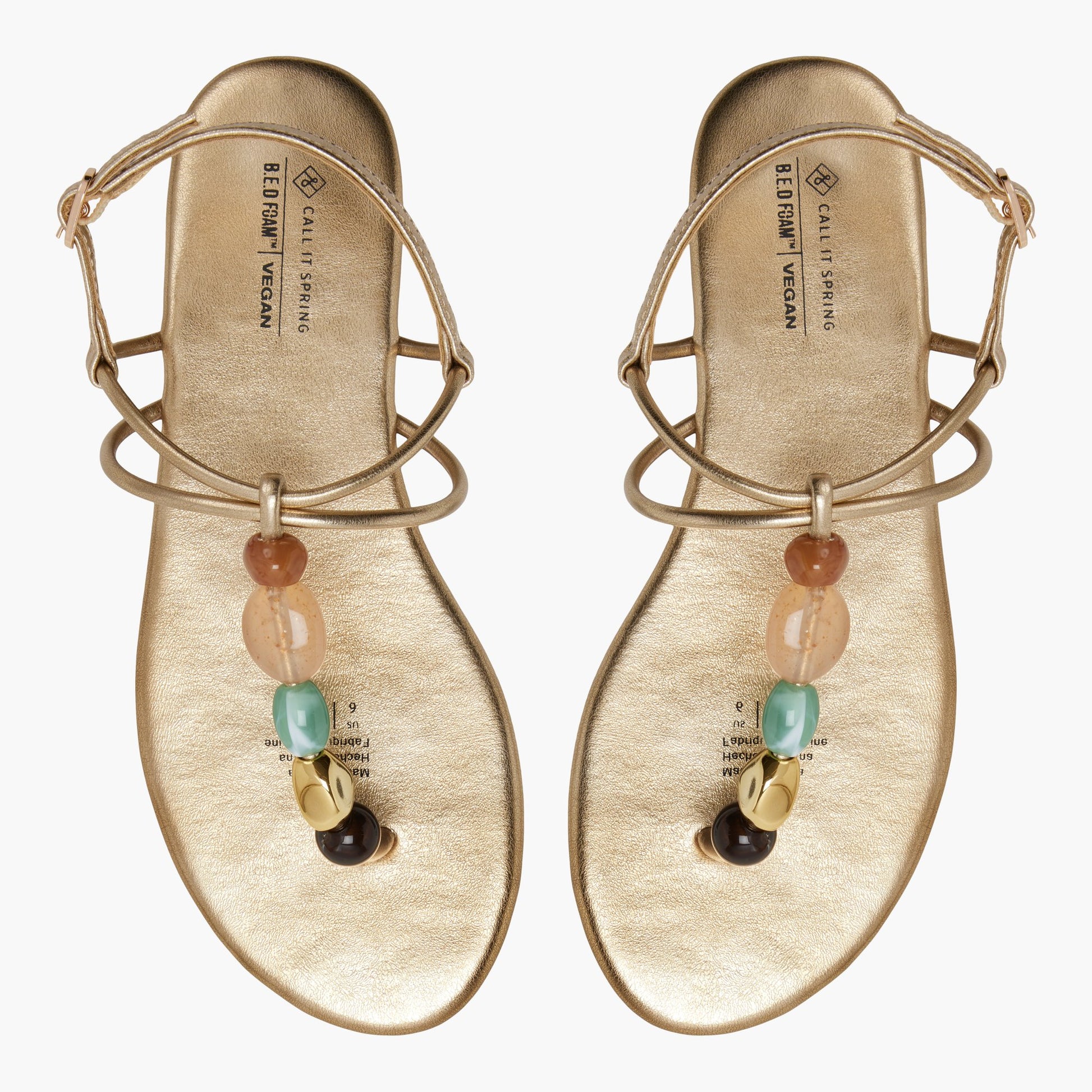 Top-down view of the Gold Topaaz T-Bar Thong Sandals