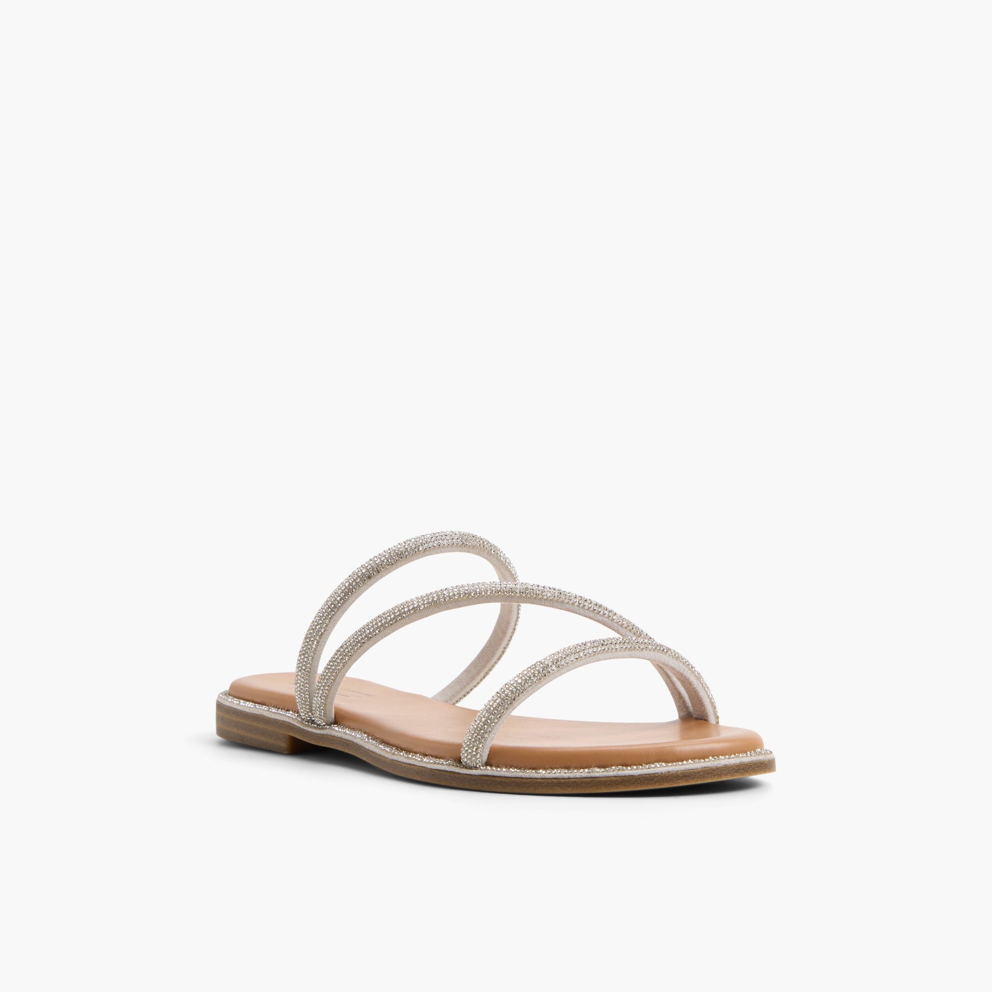 Three-quarter angle of Silver Oassis Strappy Sandals's front side