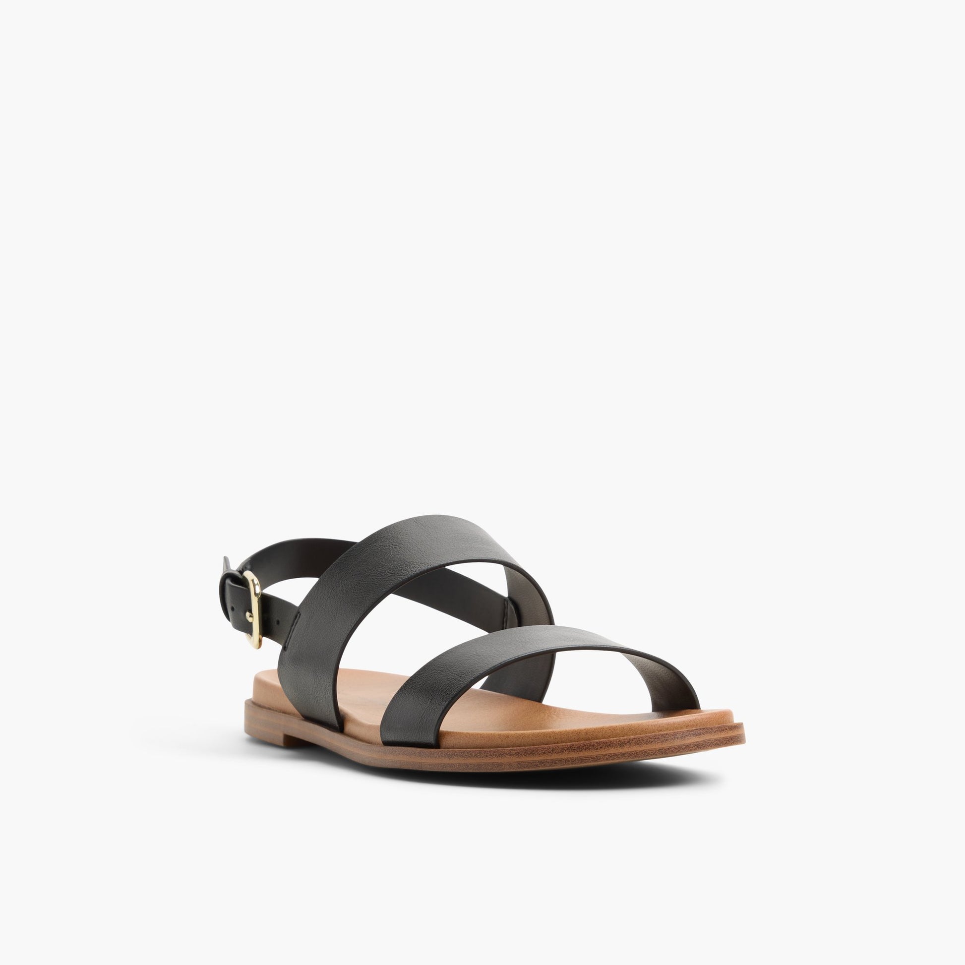 Three-quarter angle of Black Dearest Sandals's front side