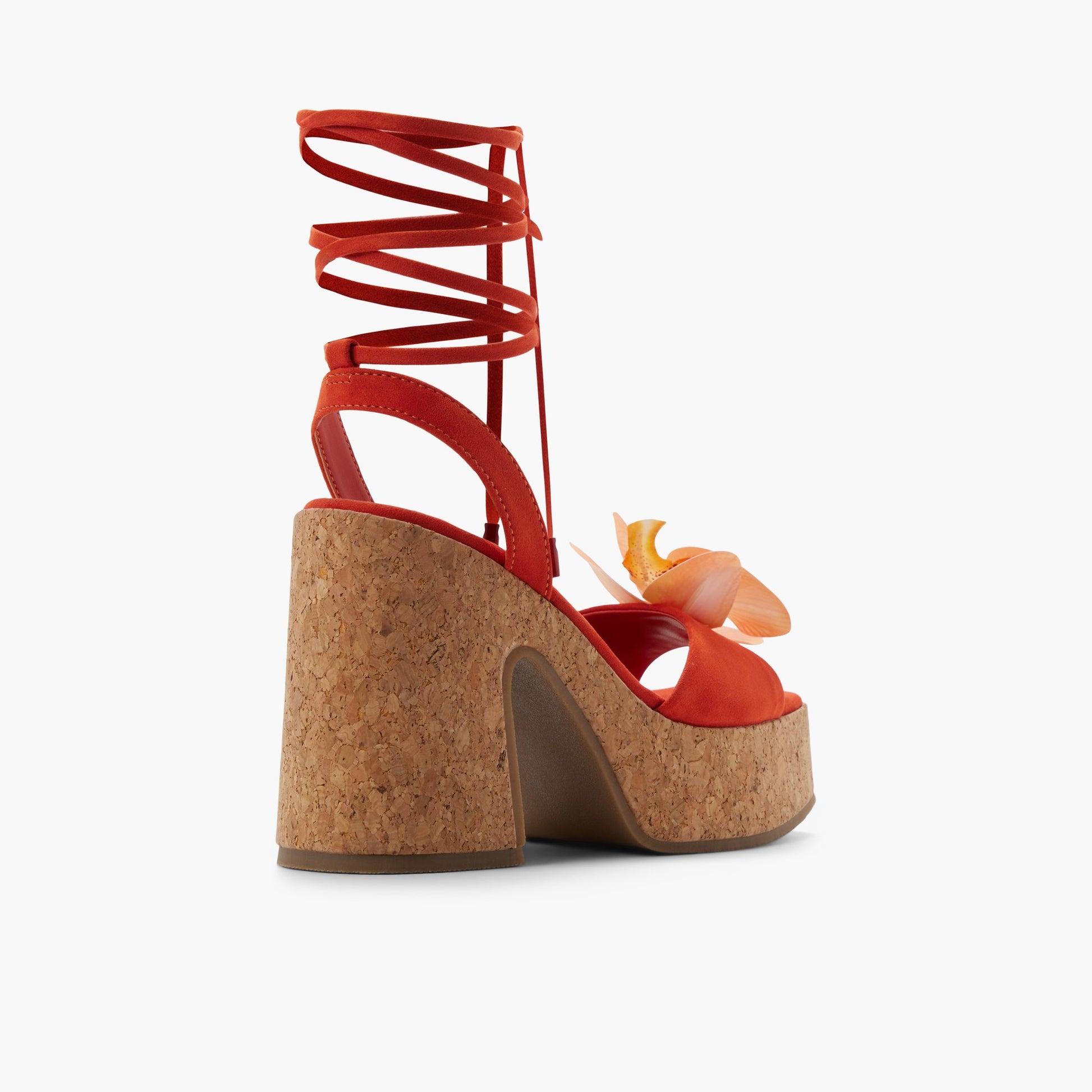 Three-quarter angle of Orange Caprii Platform Lace-Up Sandals's back side