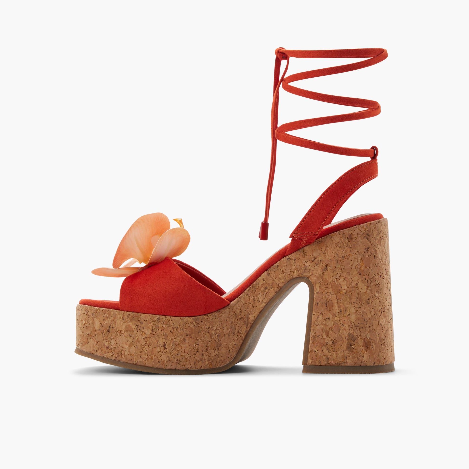 Side view of Orange Caprii Platform Lace-Up Sandals