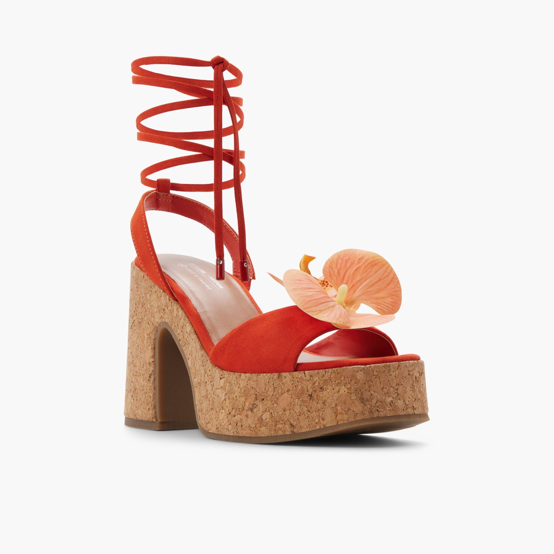 Three-quarter angle of Orange Caprii Platform Lace-Up Sandals's front side