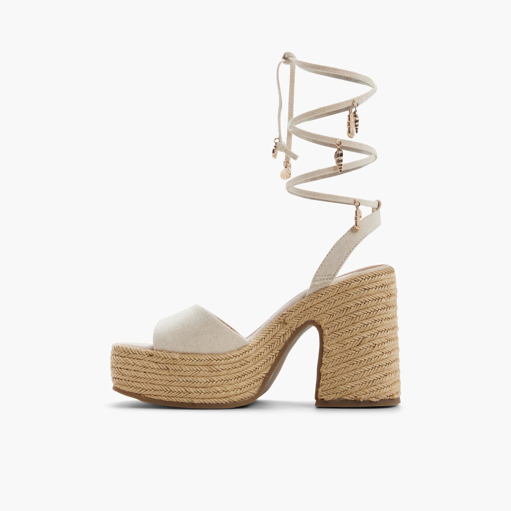 Side view of Natural Caprii Platform Lace-Up Sandals
