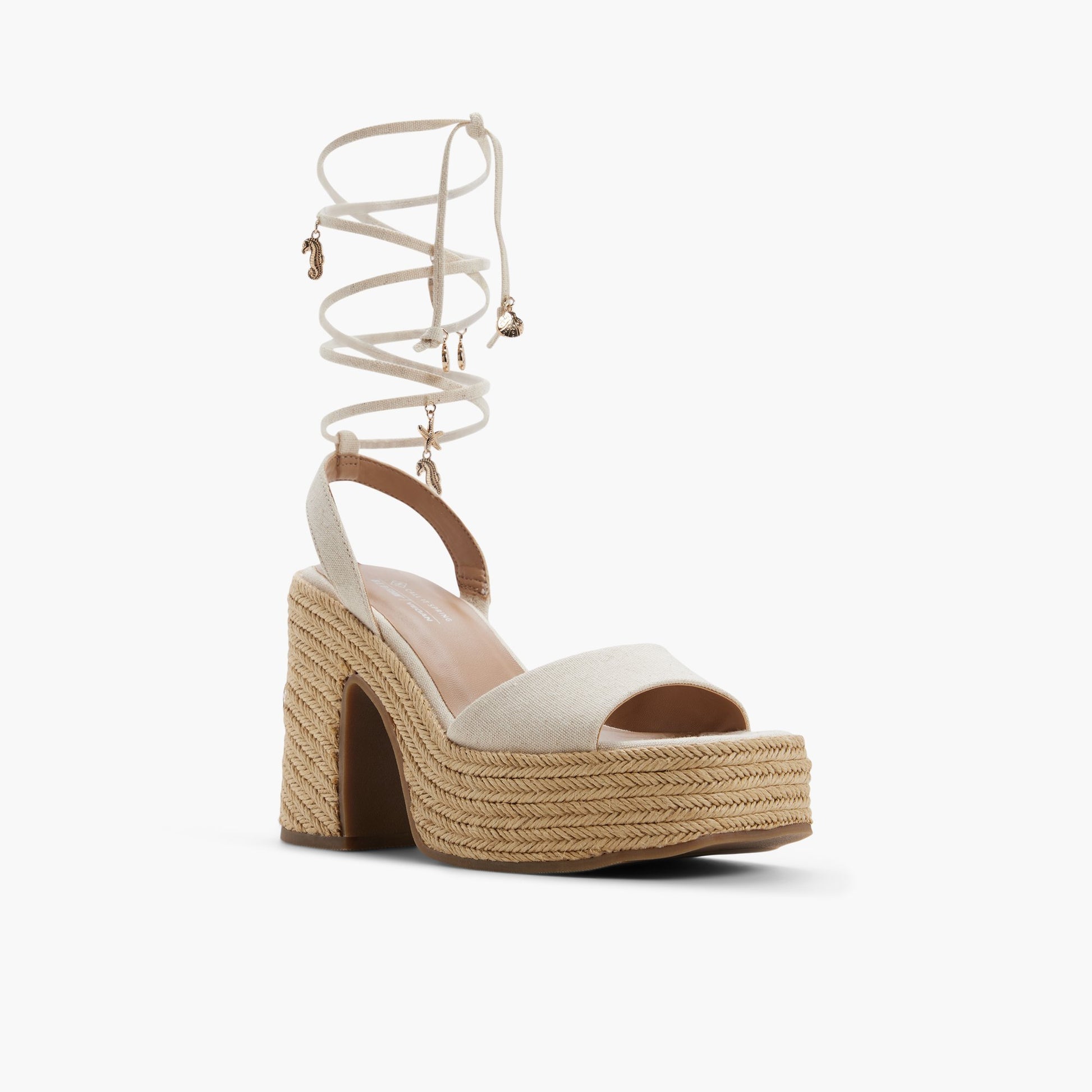 Three-quarter angle of Natural Caprii Platform Lace-Up Sandals's front side