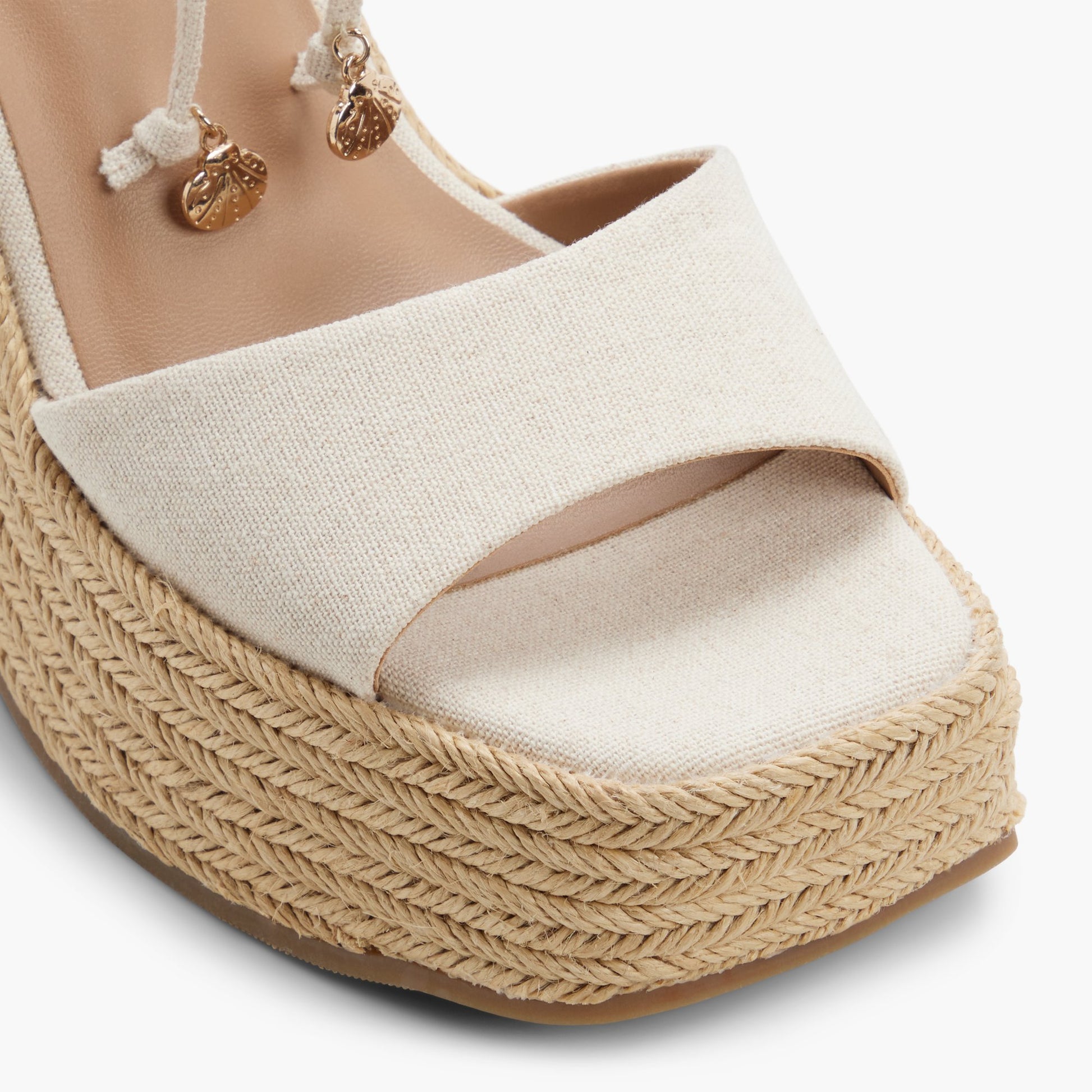 Close-up of the Natural Caprii Platform Lace-Up Sandals