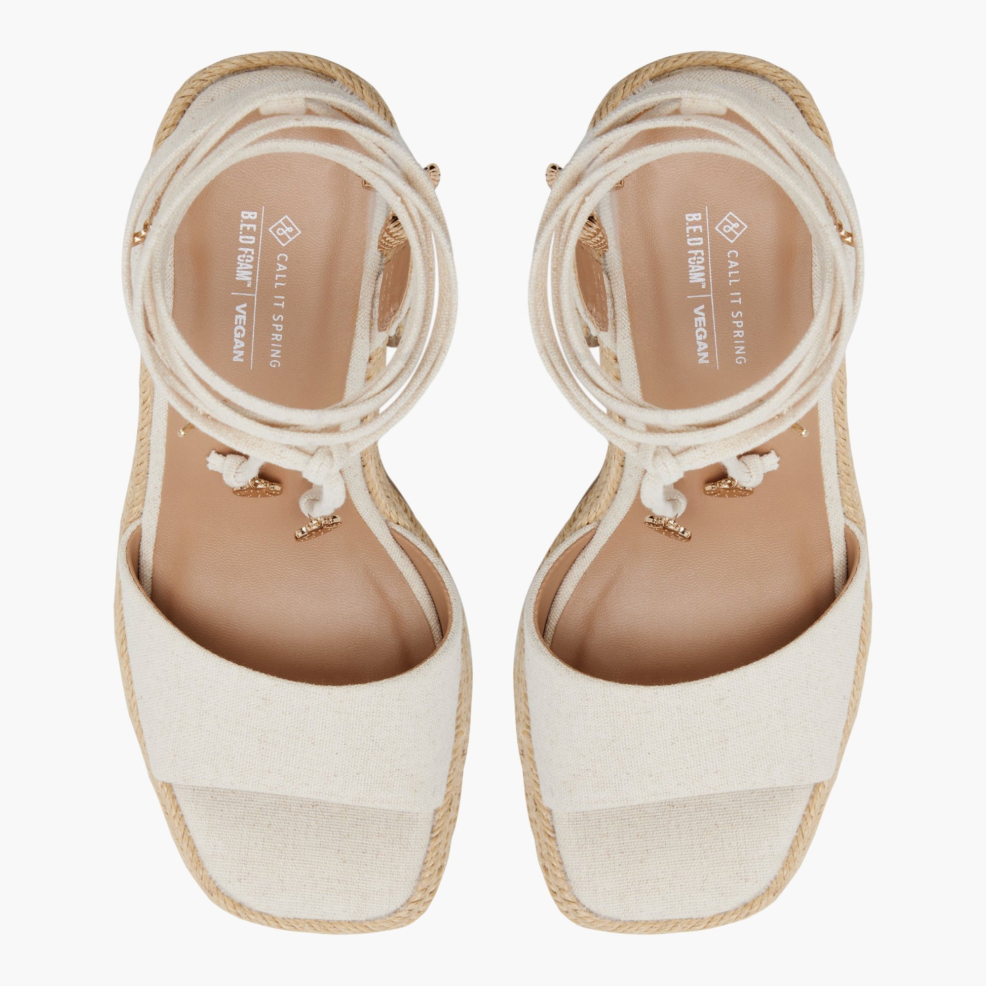 Top-down view of the Natural Caprii Platform Lace-Up Sandals