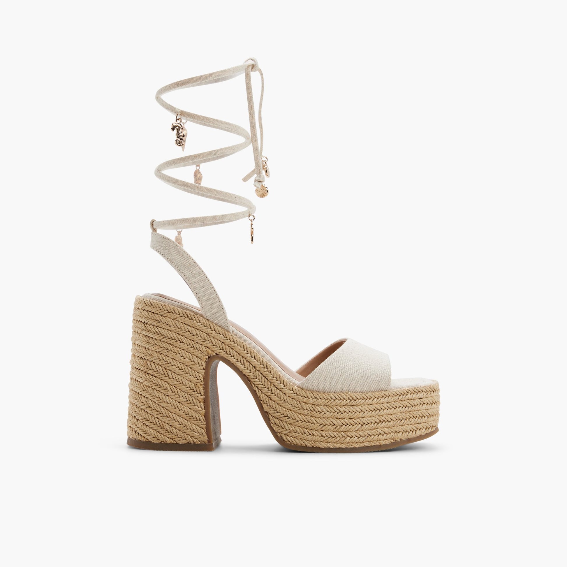 Main View of Natural Caprii Platform Lace-Up Sandals for Womens