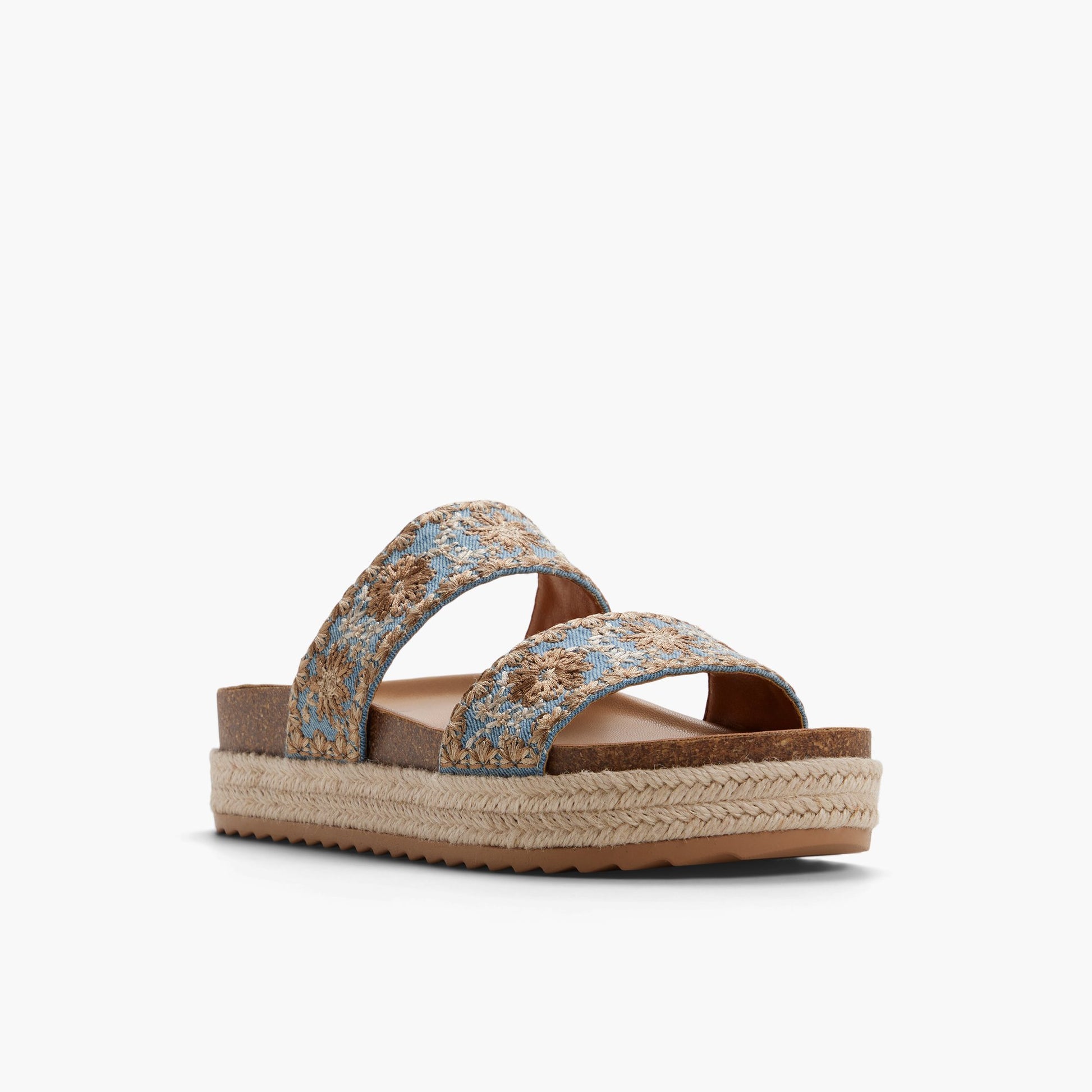 Test FR:Three-quarter angle of Bleu Clair Janny Claquettes à plateforme's front side