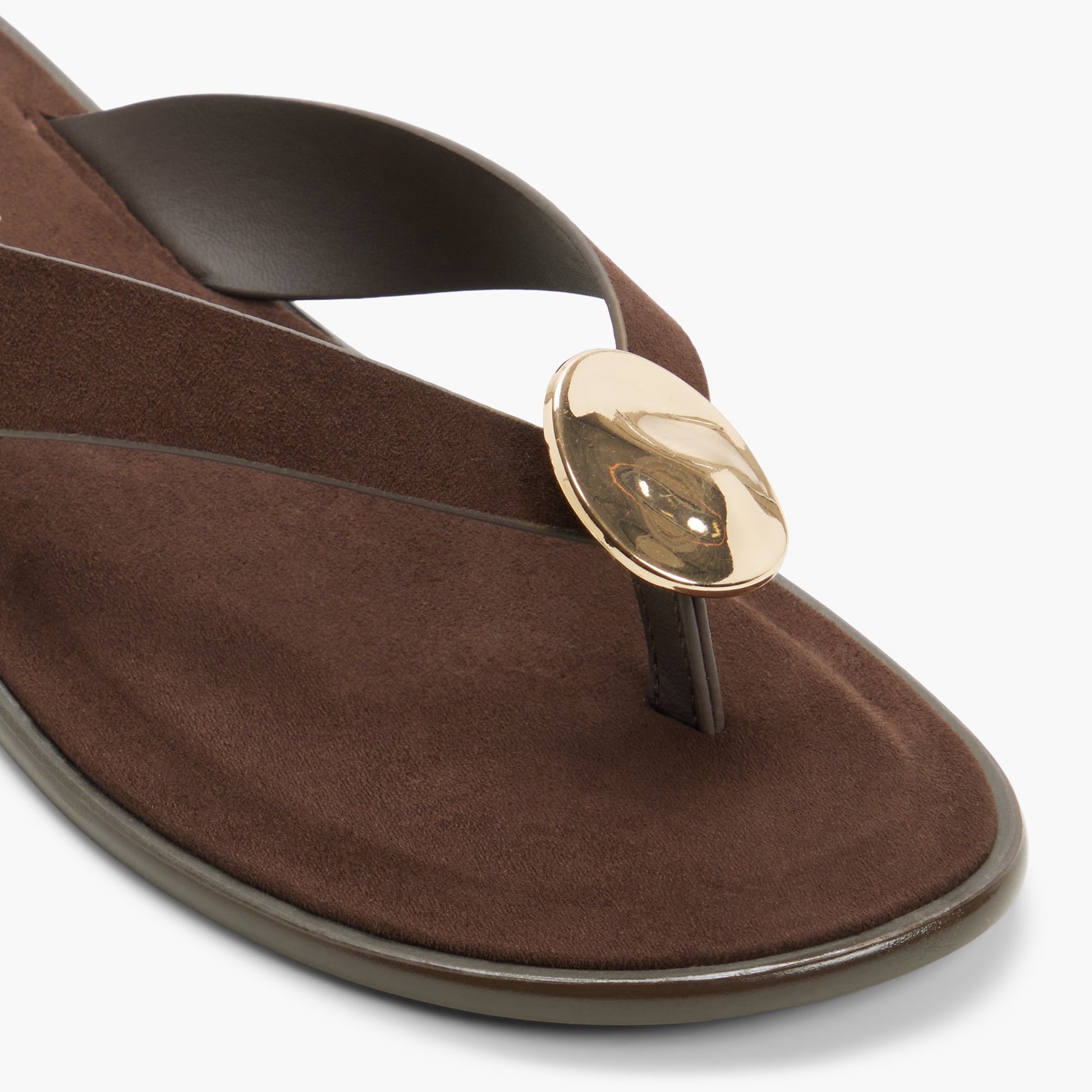 Close-up of the Dark brown Myrah Thong Sandals