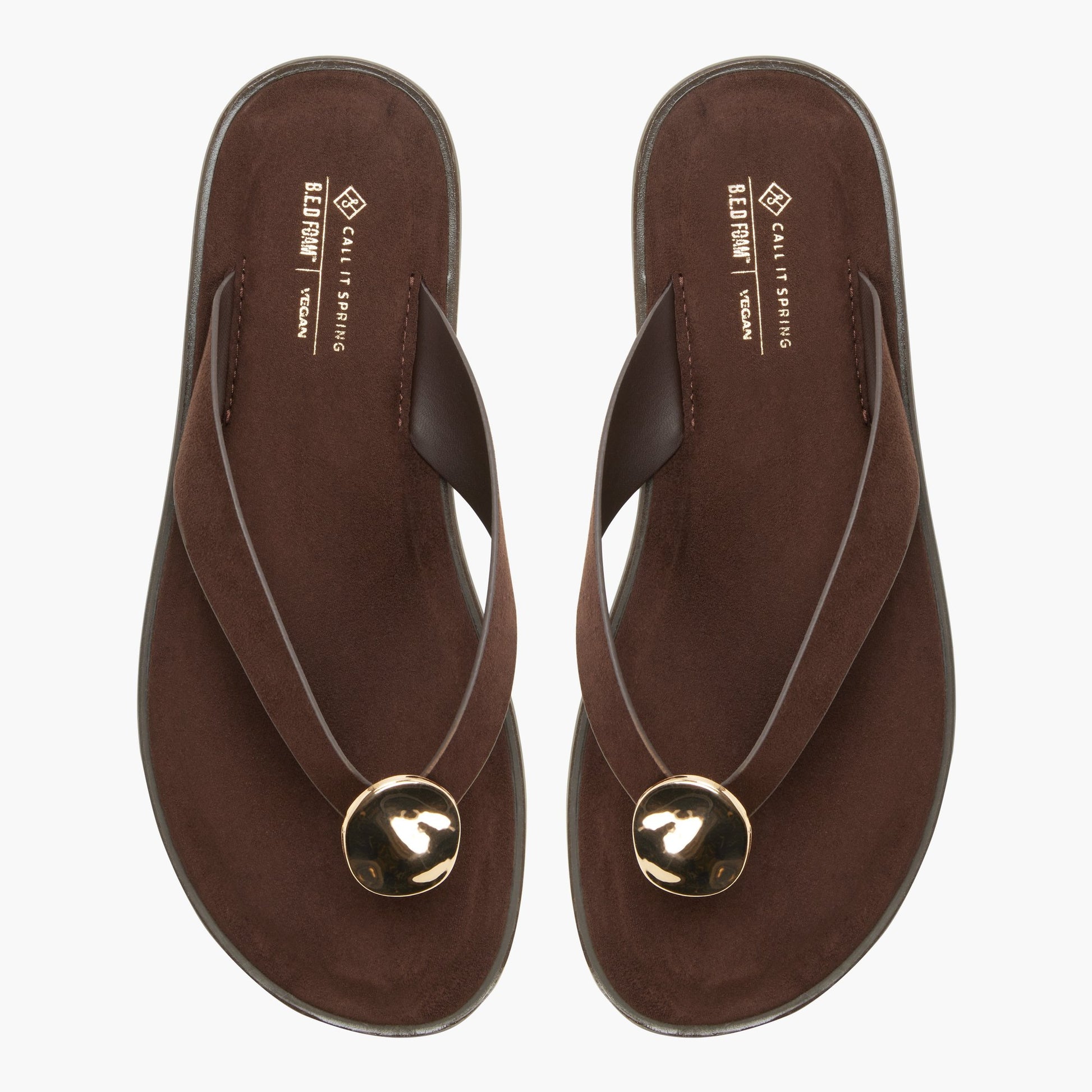 Top-down view of the Dark brown Myrah Thong Sandals