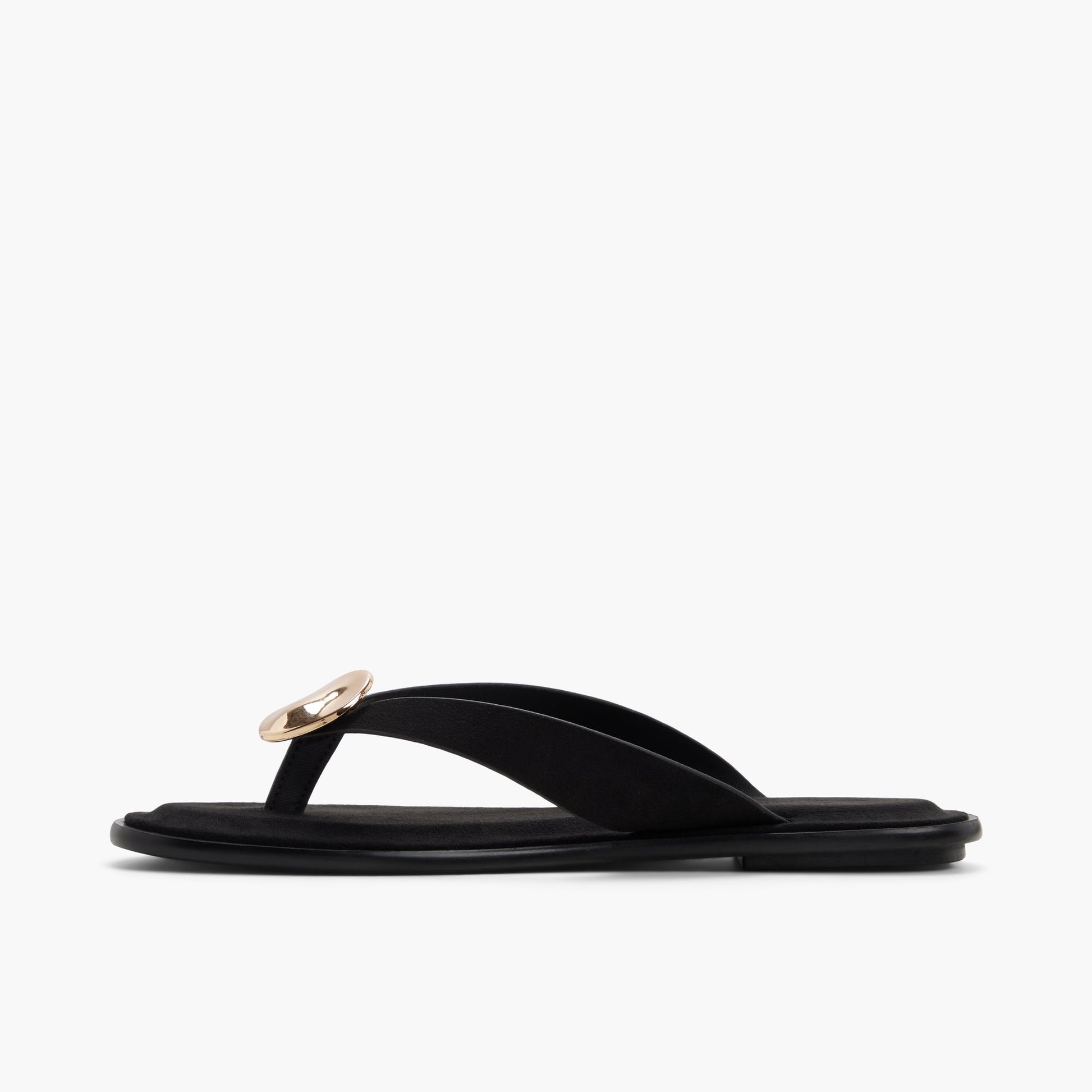 Vue latérale de Noir Ouvert Myrah Sandales tong