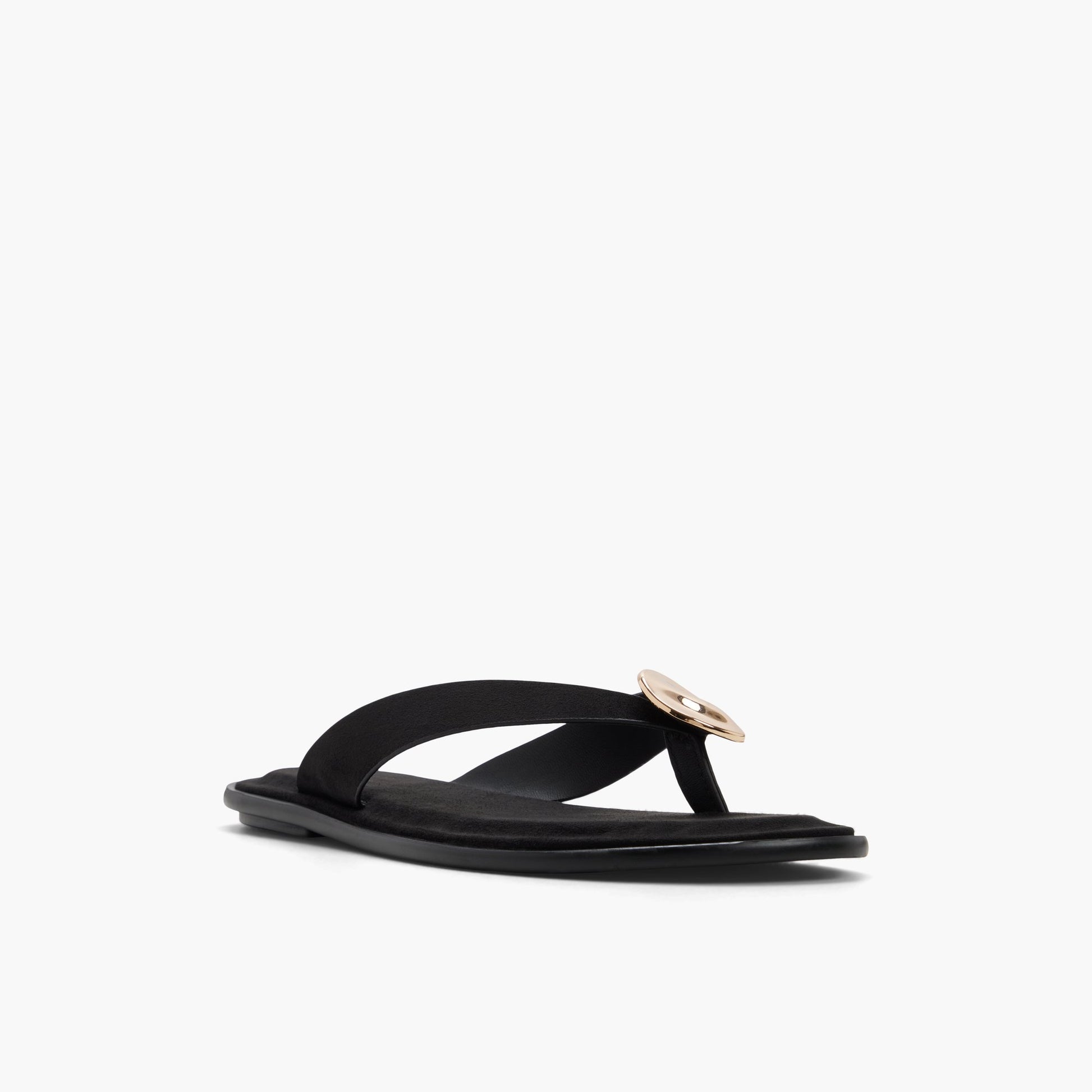 Angle de trois quarts de la face avant de Noir Ouvert Myrah Sandales tong