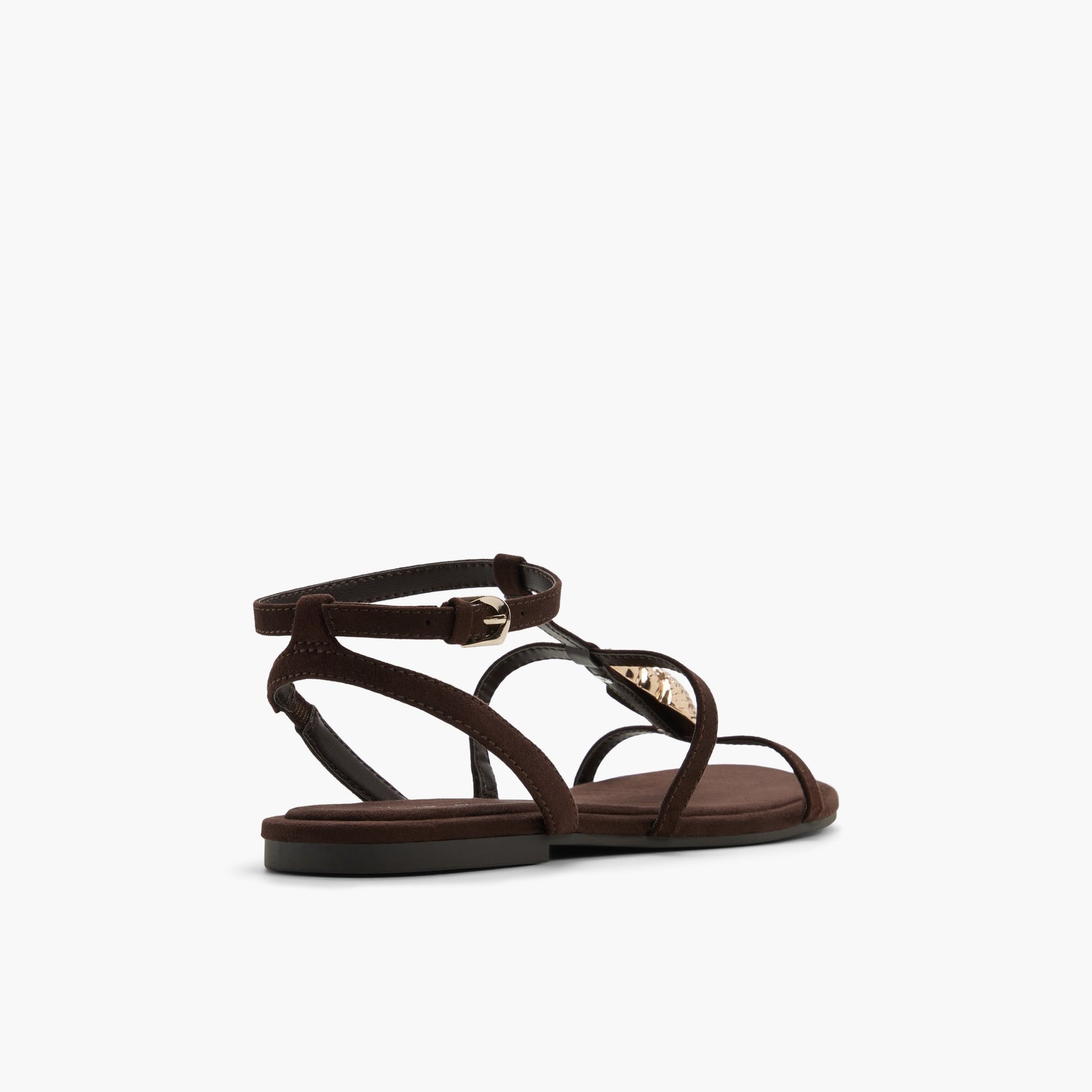 Three-quarter angle of Dark brown Praya Cage Sandals's back side