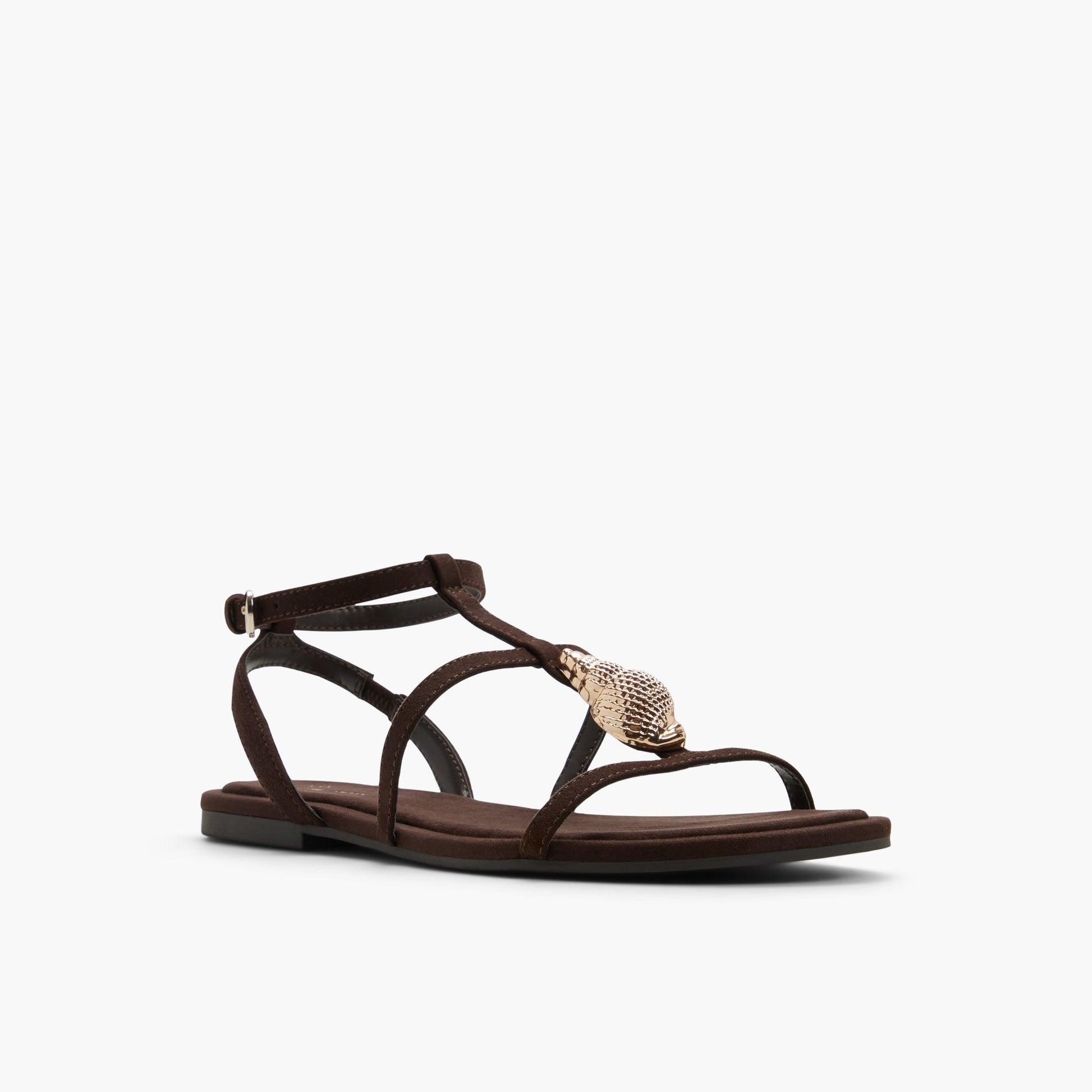 Three-quarter angle of Dark brown Praya Cage Sandals's front side