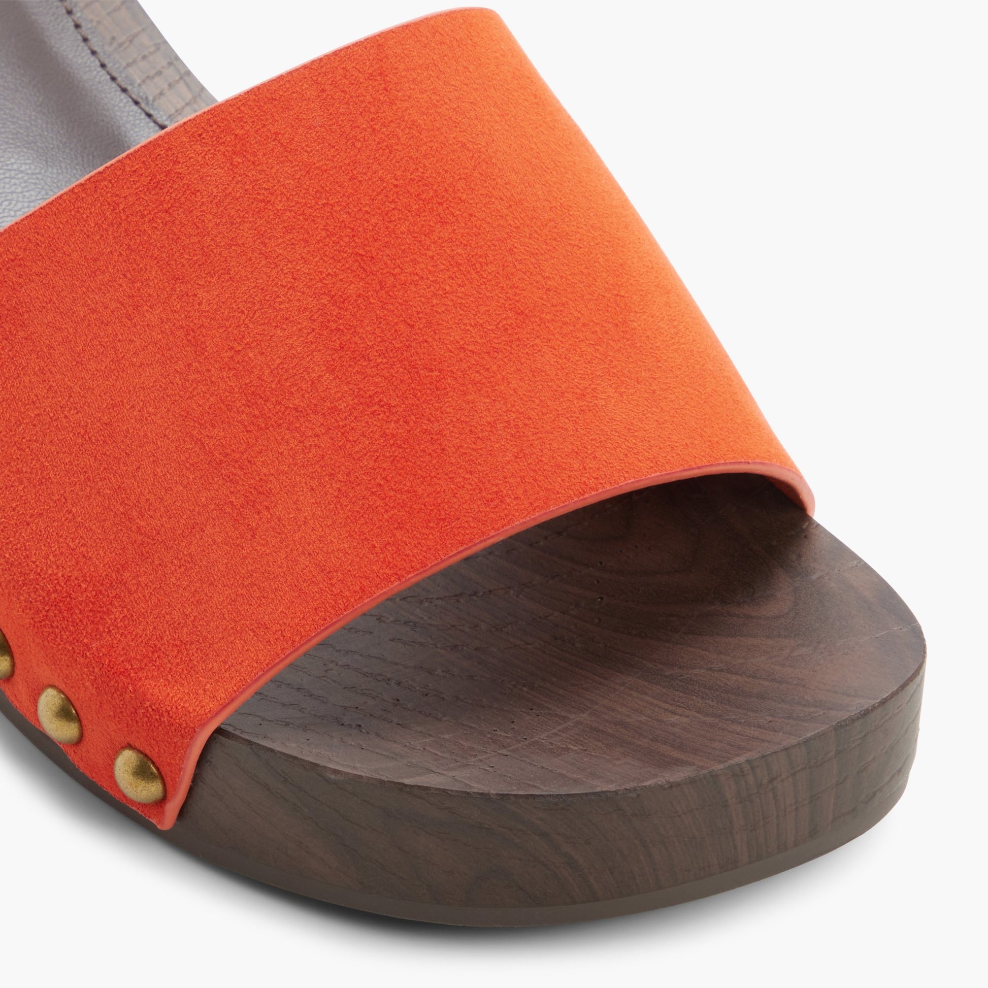 Close-up of the Orange Ellajo Platform Mules