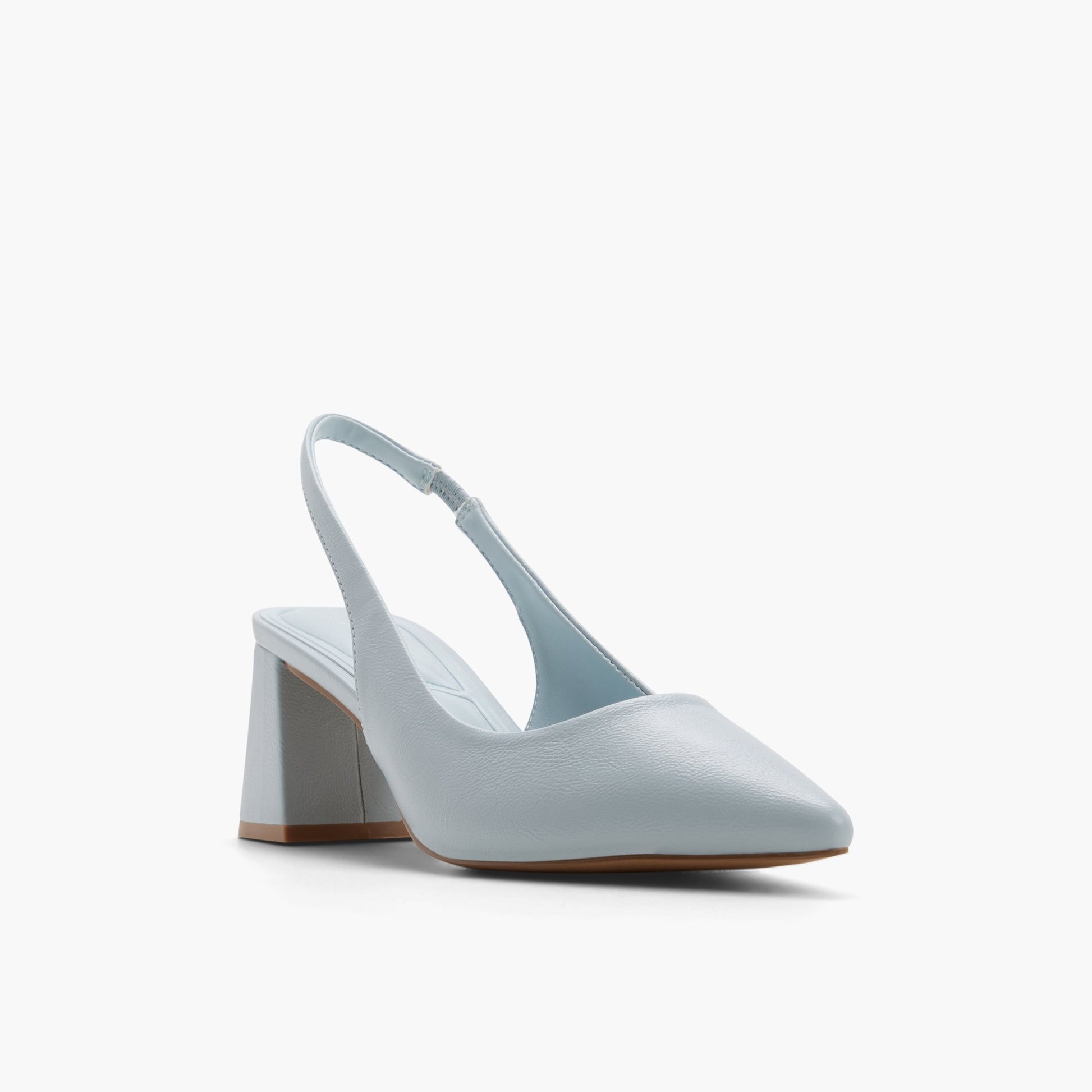 Three-quarter angle of Light blue Evelyynn Slingback Heels's front side