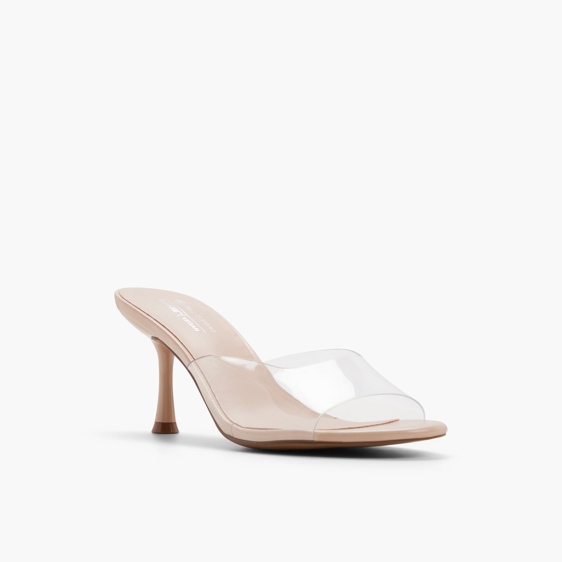 Three-quarter angle of Open beige Isolaa Mule Sandals's front side