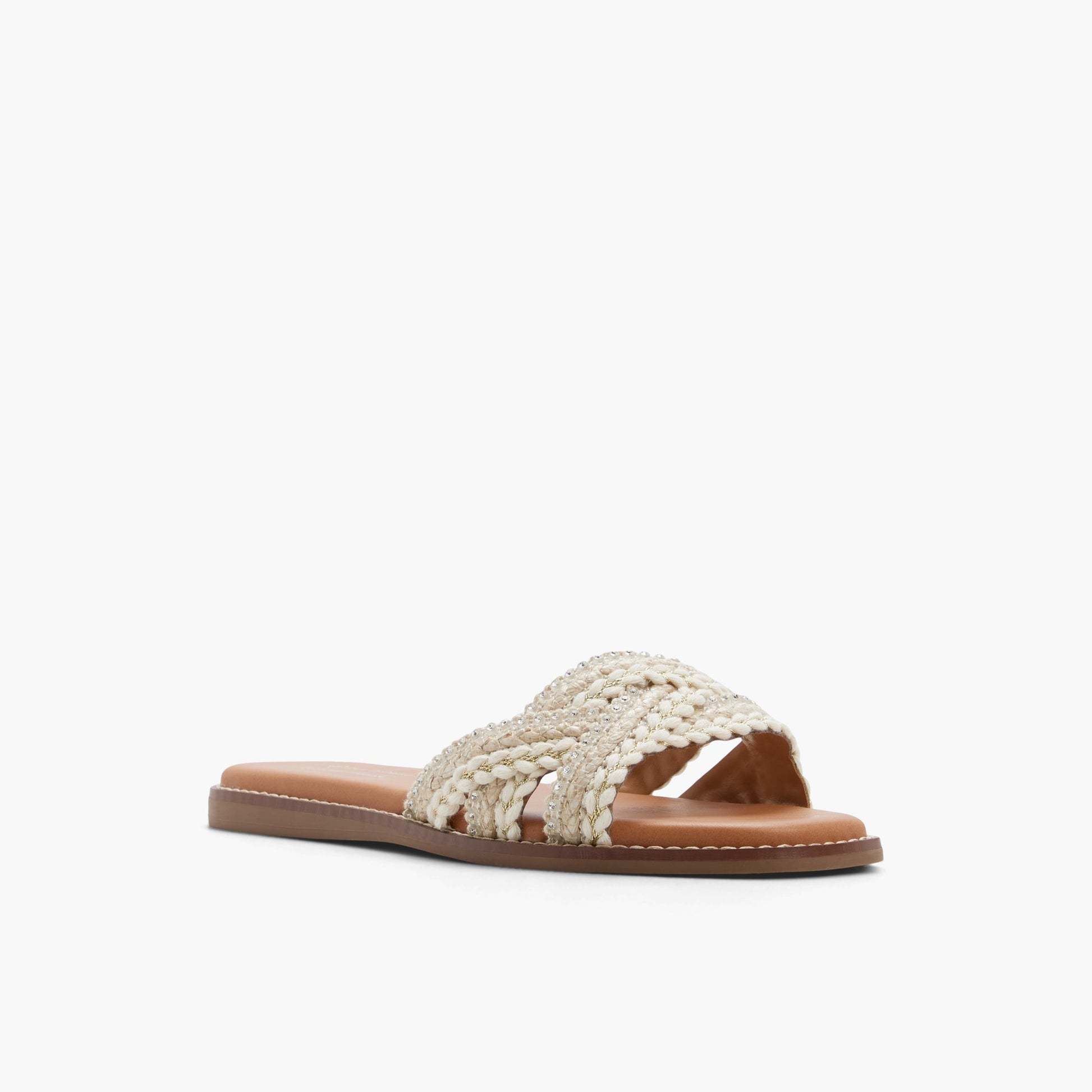 Three-quarter angle of Other beige Zalani Slides's front side
