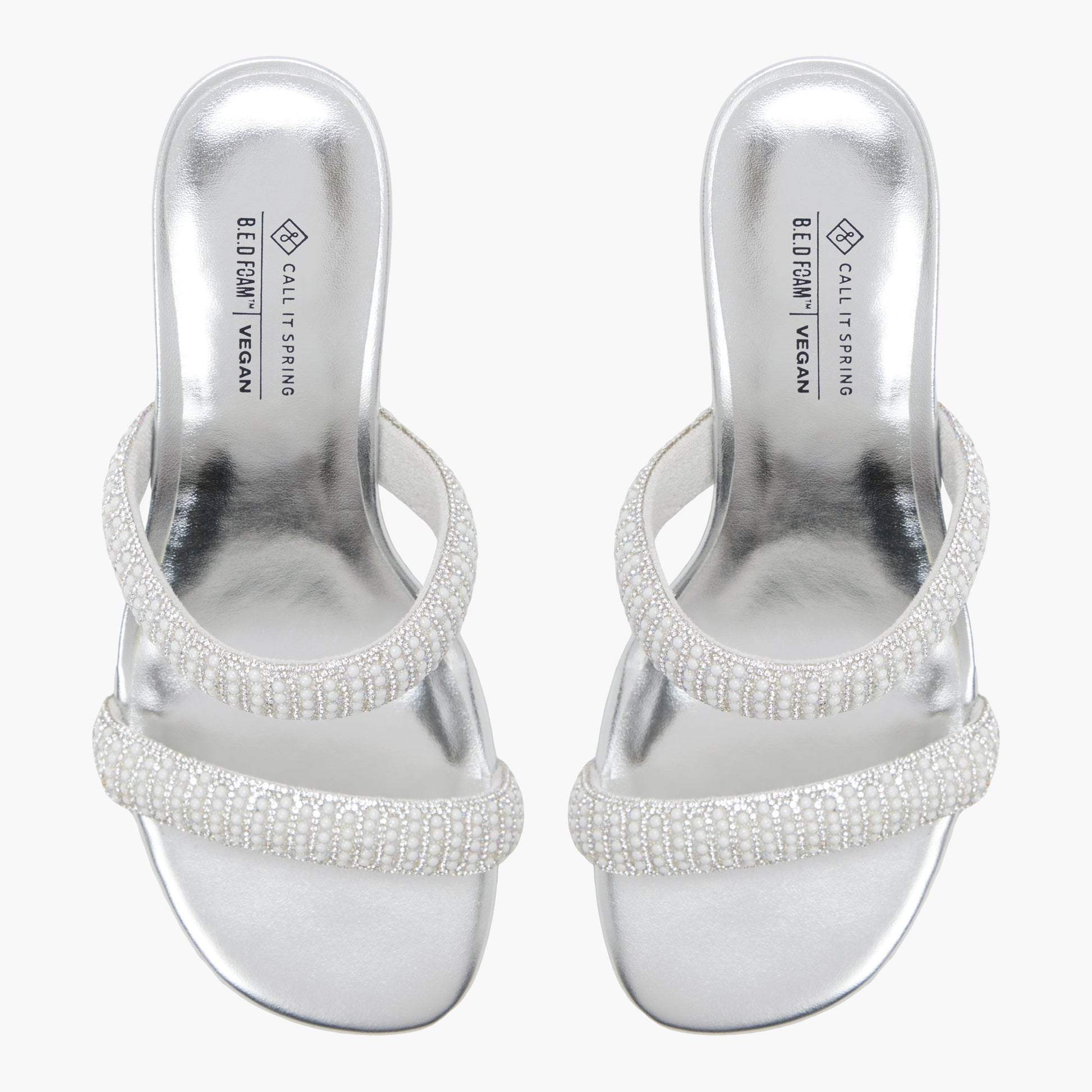 Top-down view of the Silver Calianaa Block Heel Mules